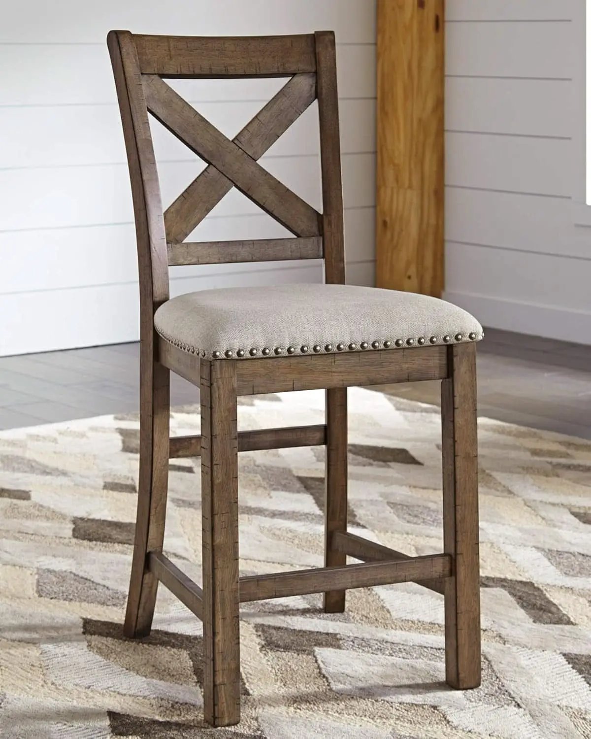 Moriville 24.5 Inch Upholstered Farmhouse Barstools Beige Brown Set of Two from PriceLows™