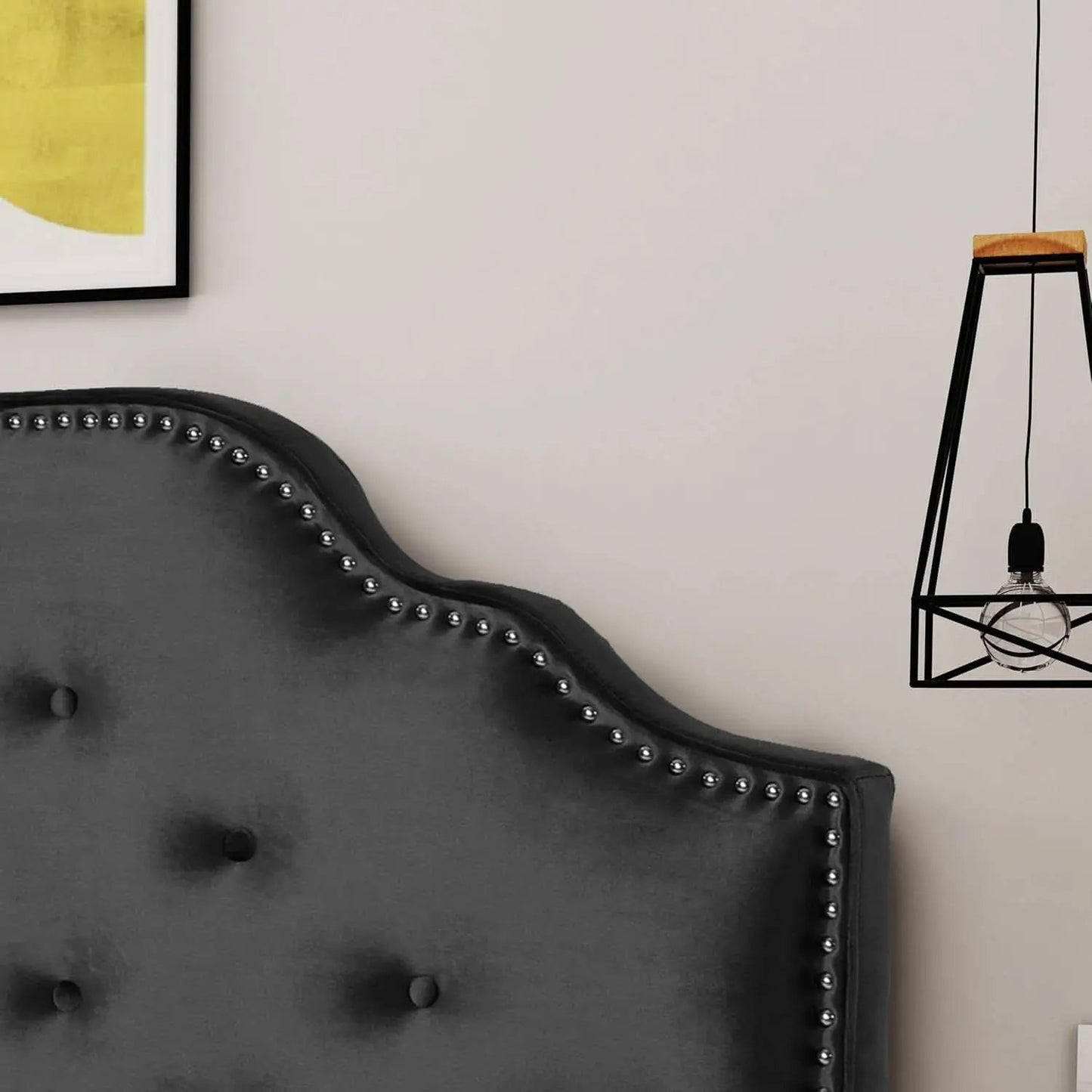 Contemporary Black Velvet Headboard with Button Tufted Design from PriceLows™