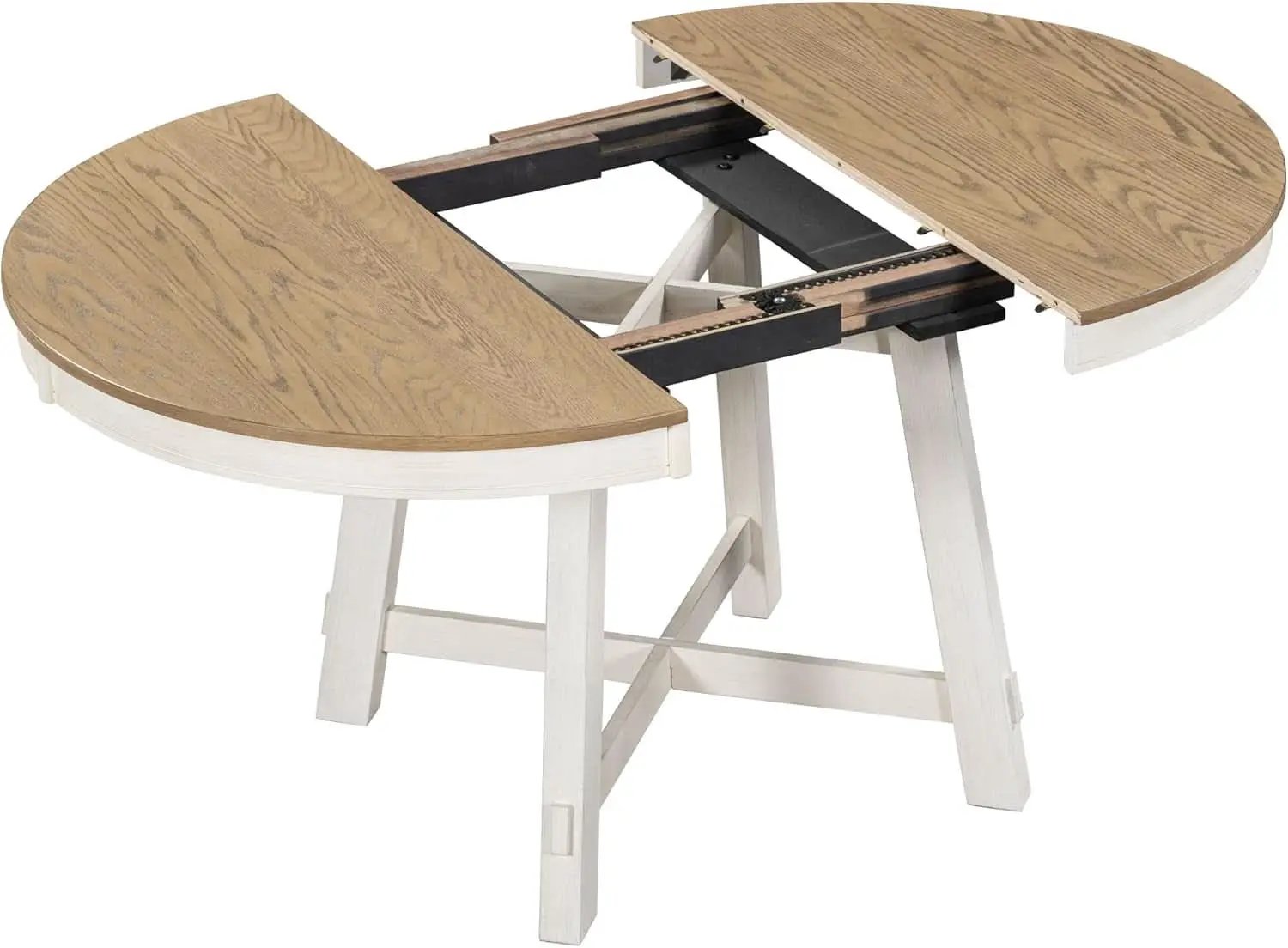 Farmhouse Round Extendable Dining Table Set Oak Finish with Upholstered Chairs from PriceLows™