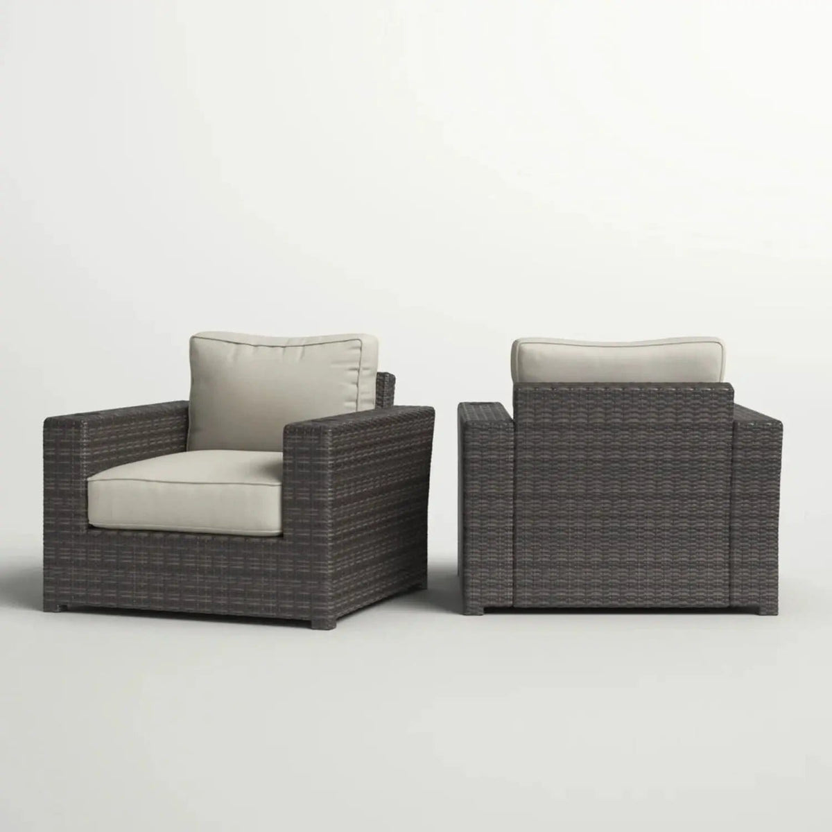 Outdoor Armchairs With Cushions (Set of 2) Espresso / | Chair Set | Wicker & Aluminum | Gray