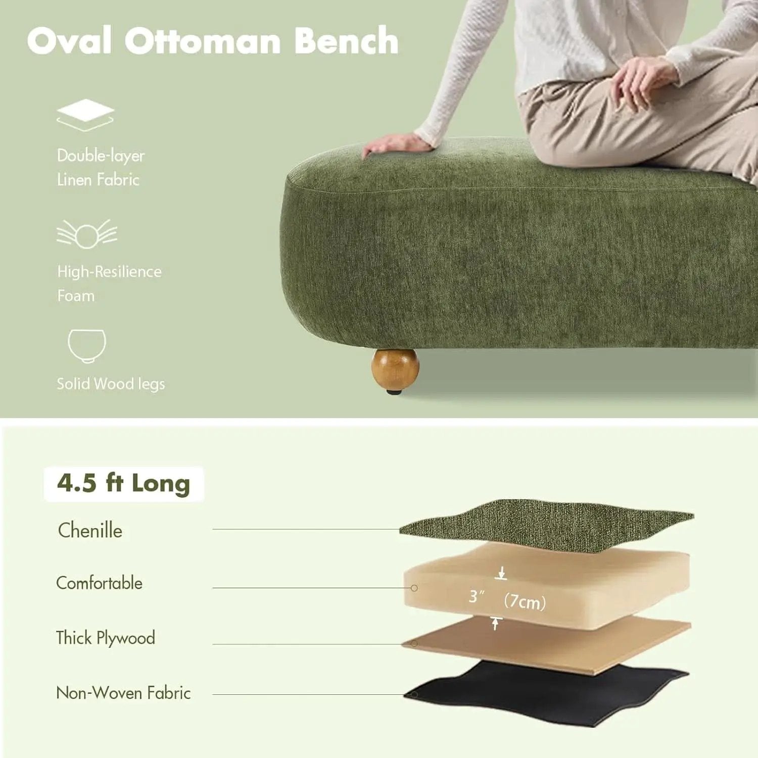 54-Inch Green Velvet EndOfBed Bench Cushioned Seat from PriceLows™