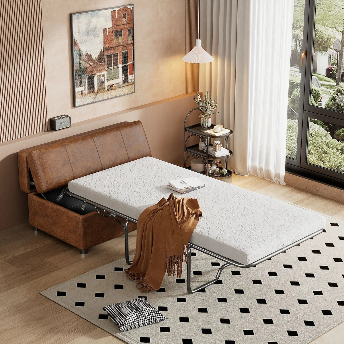 Twin Size Folding Ottoman Sleeper Bed | Includes Mattress | Convertible Guest Bed | High-Density Foam