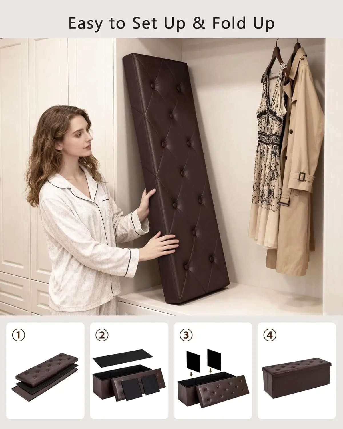 Forty Three Inch Brown Storage Ottoman With Concealed Dividers from PriceLows™