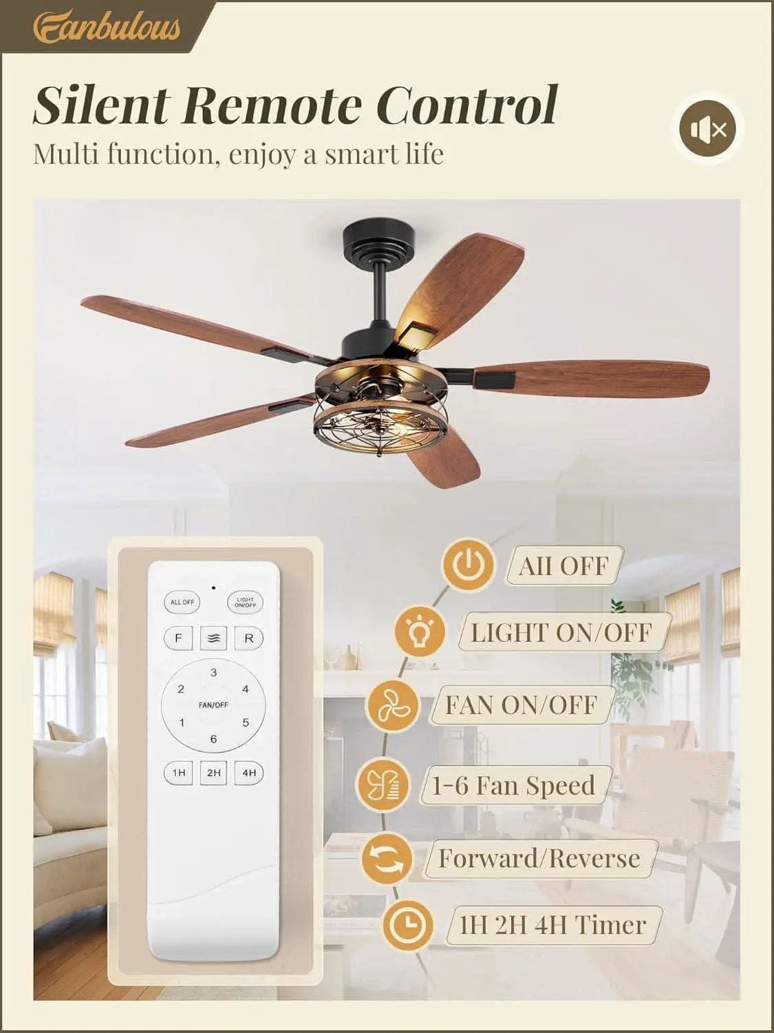 52 Inch Black Farmhouse Ceiling Fan With Light And Remote from PriceLows™