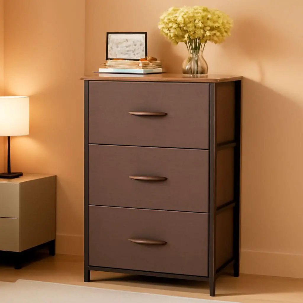 Small Brown Dresser With Three Drawers For Bedroom from PriceLows™