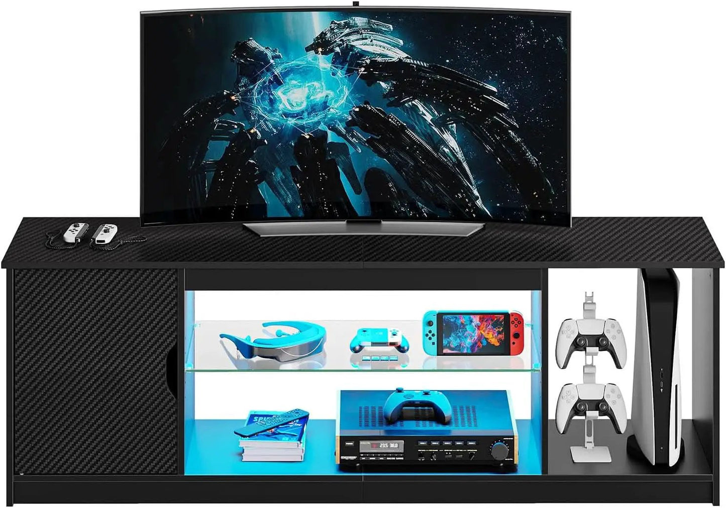 LED TV Stand 55 60 65 Inch With Adjustable Glass Shelves from PriceLows™