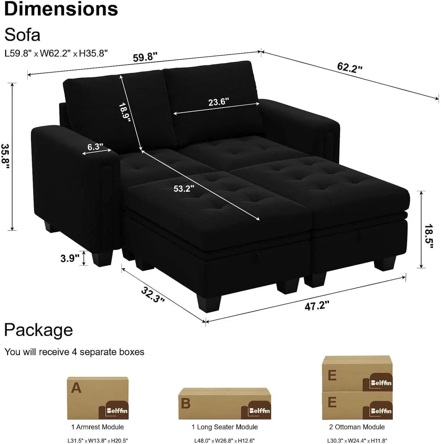 Velvet Modular Sectional Sofa Storage And Reversible Chaise from PriceLows™