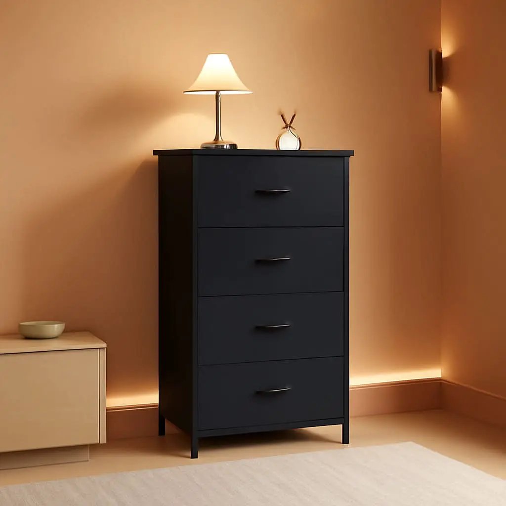 4 Drawer Fabric Storage Tower With Wooden Top For Home from PriceLows™