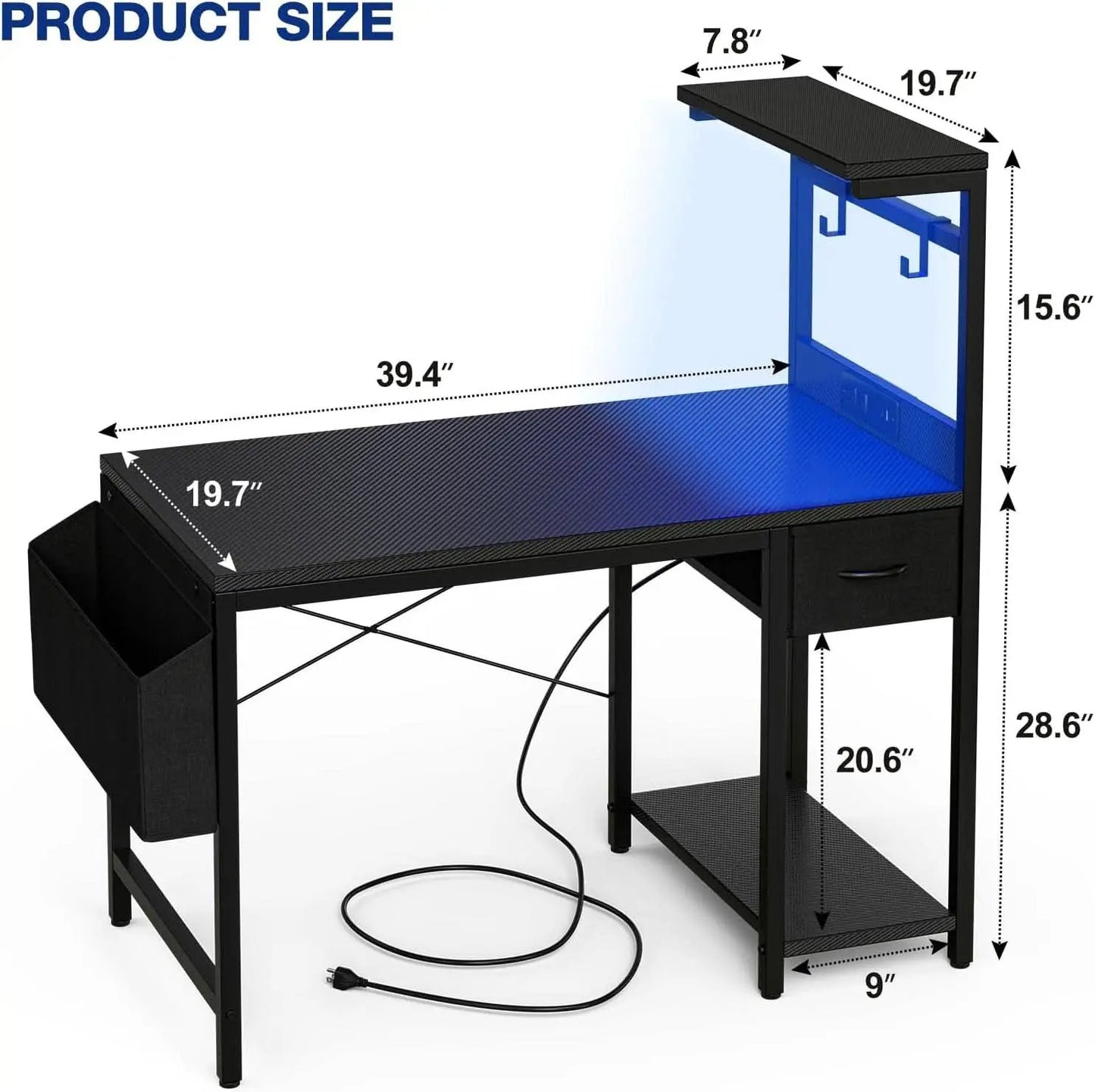 40 Inch Gaming Desk Industrial Grade Carbon Fiber Black from PriceLows™