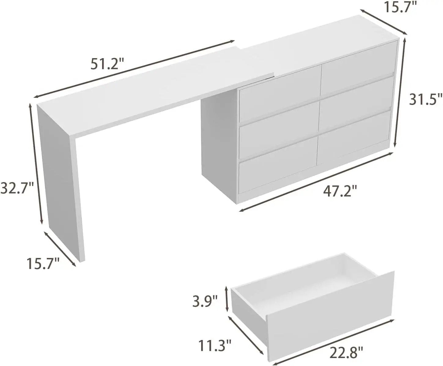 6 Drawer Dresser With Rotatable Tabletop White Home Office from PriceLows™