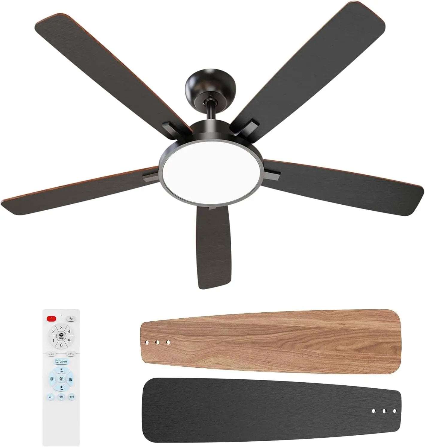 52 Inch Black Ceiling Fan With LED Light And Remote from PriceLows™