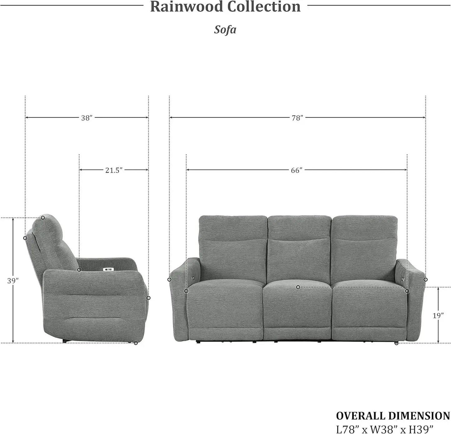 Rainwood Wallhugger Power Reclining 3 Piece Dove Gray from PriceLows™