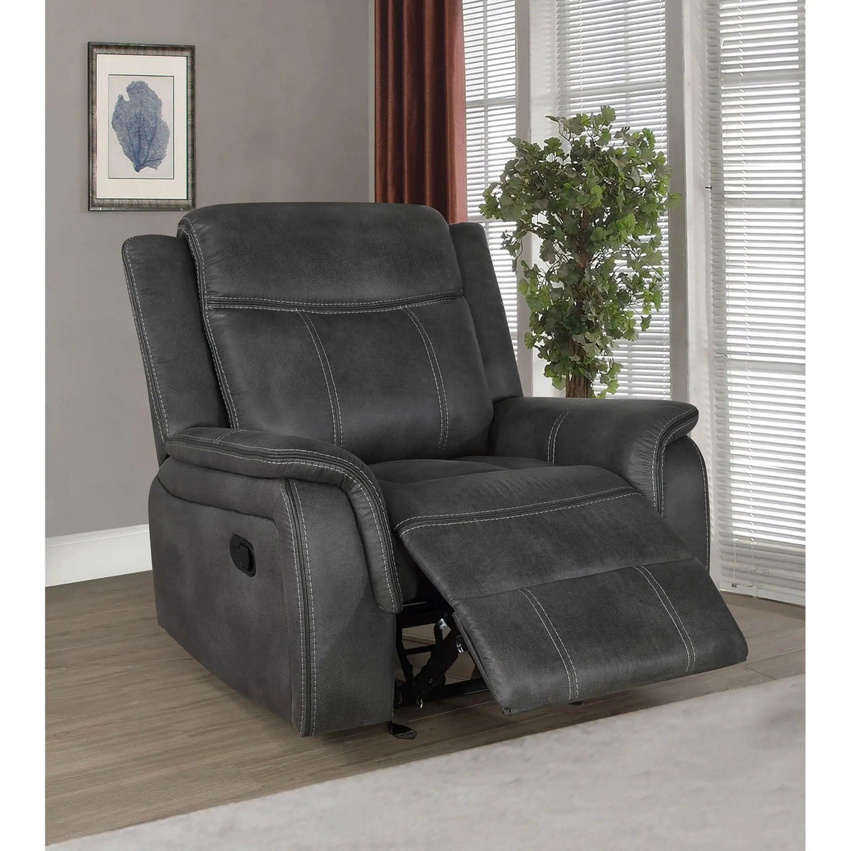 Franklin Upholstered Padded Arm Glider Recliner Glider Chair | 41.25 x 37.5 x 39 in | Metal & Plywood | Charcoal
