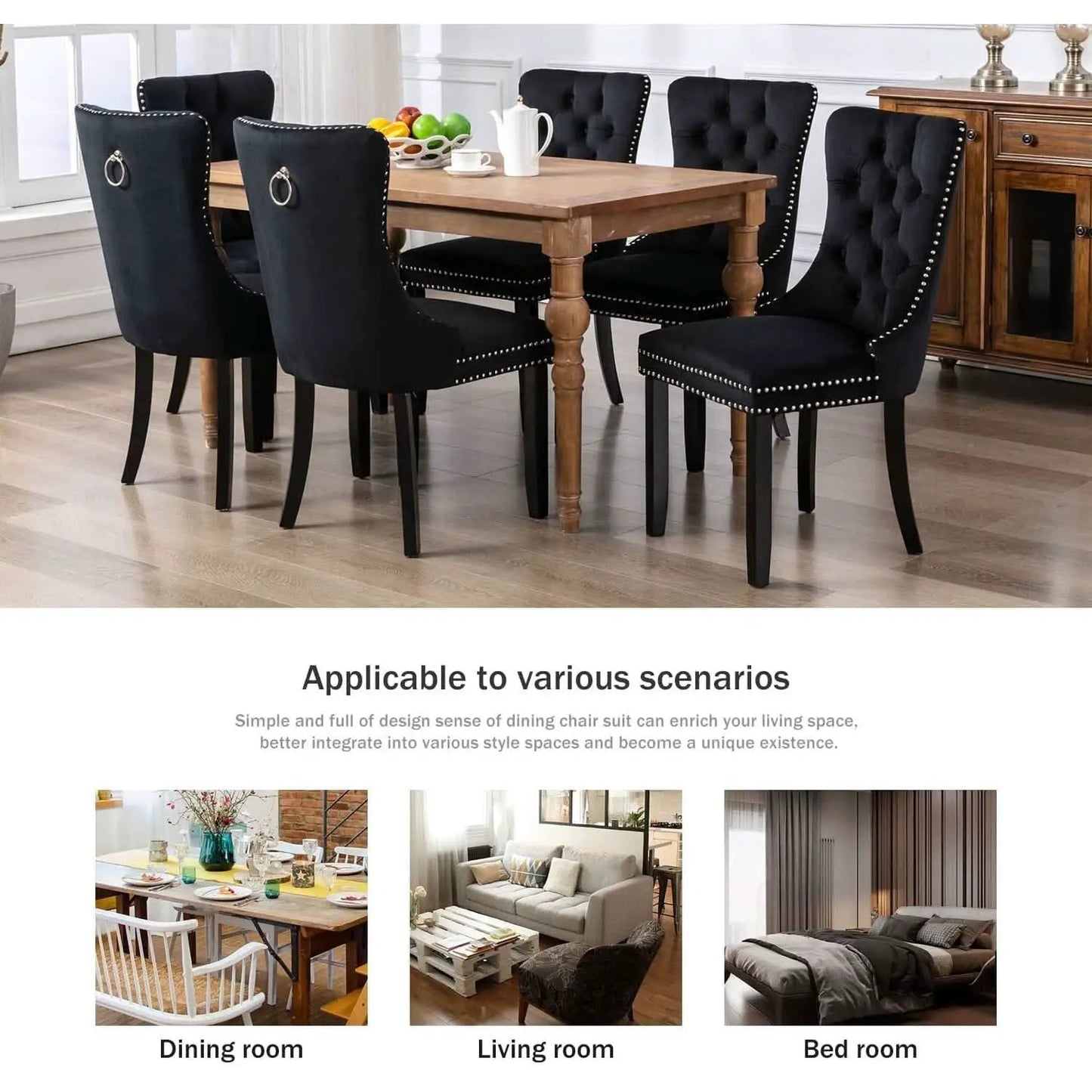 Black Velvet Dining Chair Set Of 6 With High Back Wingback from PriceLows™