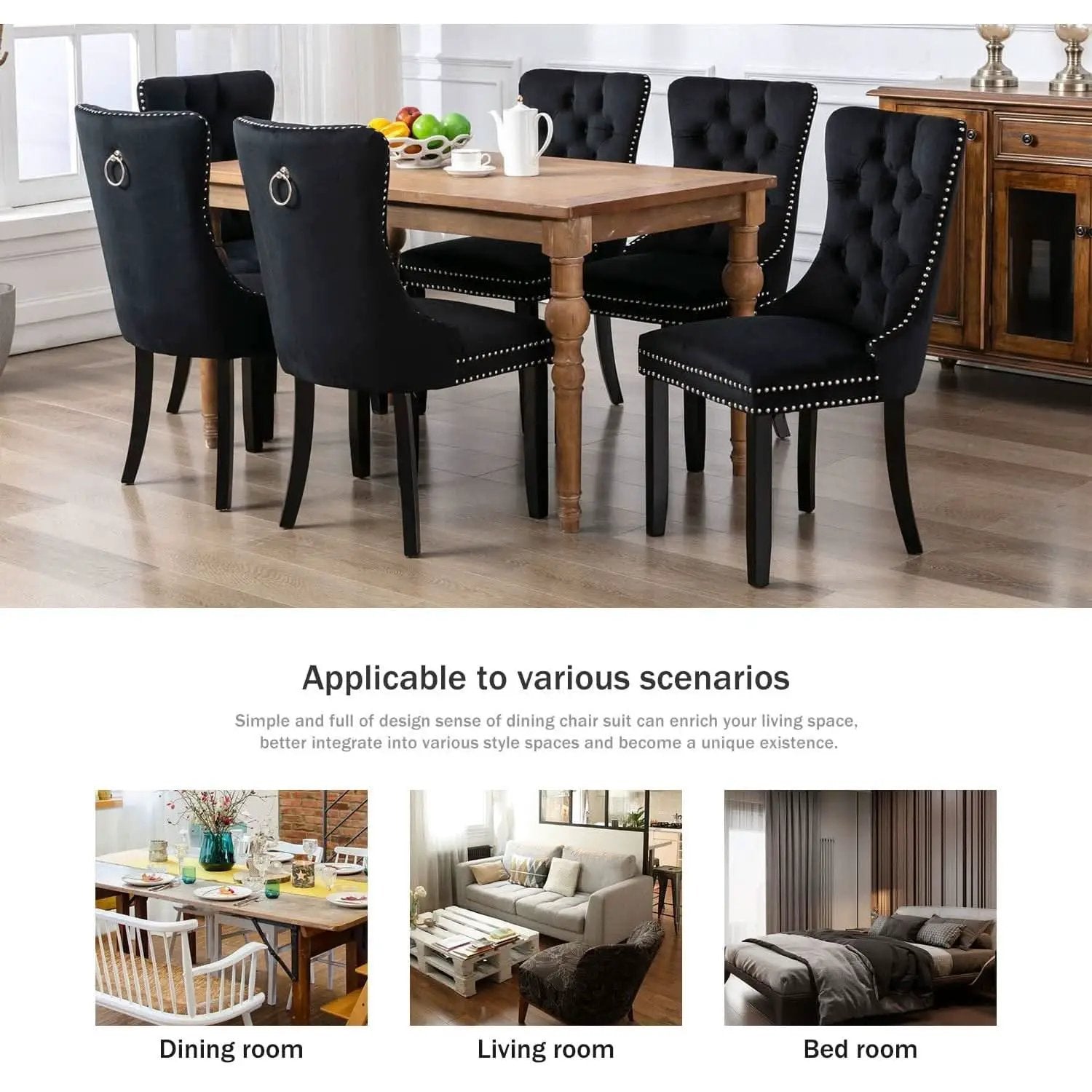 Black Velvet Dining Chair Set Of 6 With High Back Wingback from PriceLows™