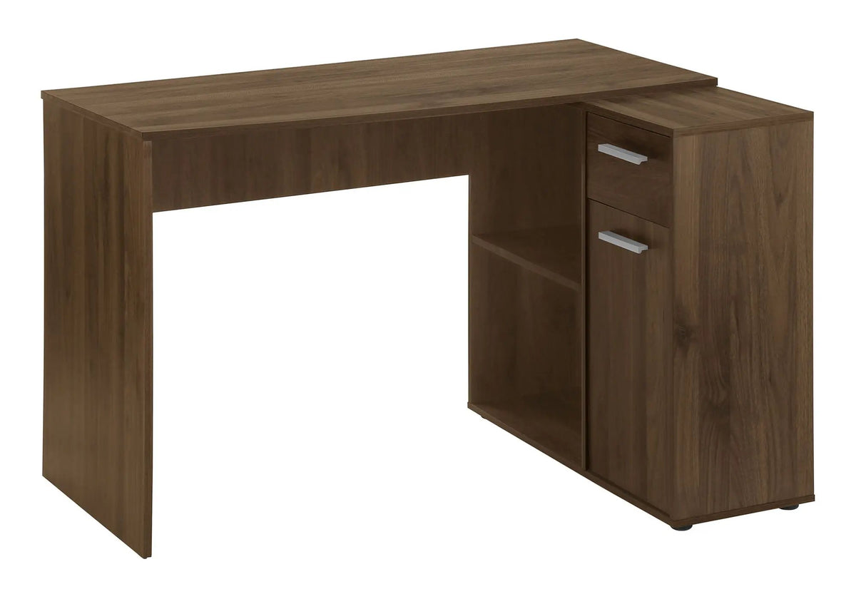 L-Shaped Industrial Desk | 46 Inch Width | Wood-Look Finish | Open And Closed Storage