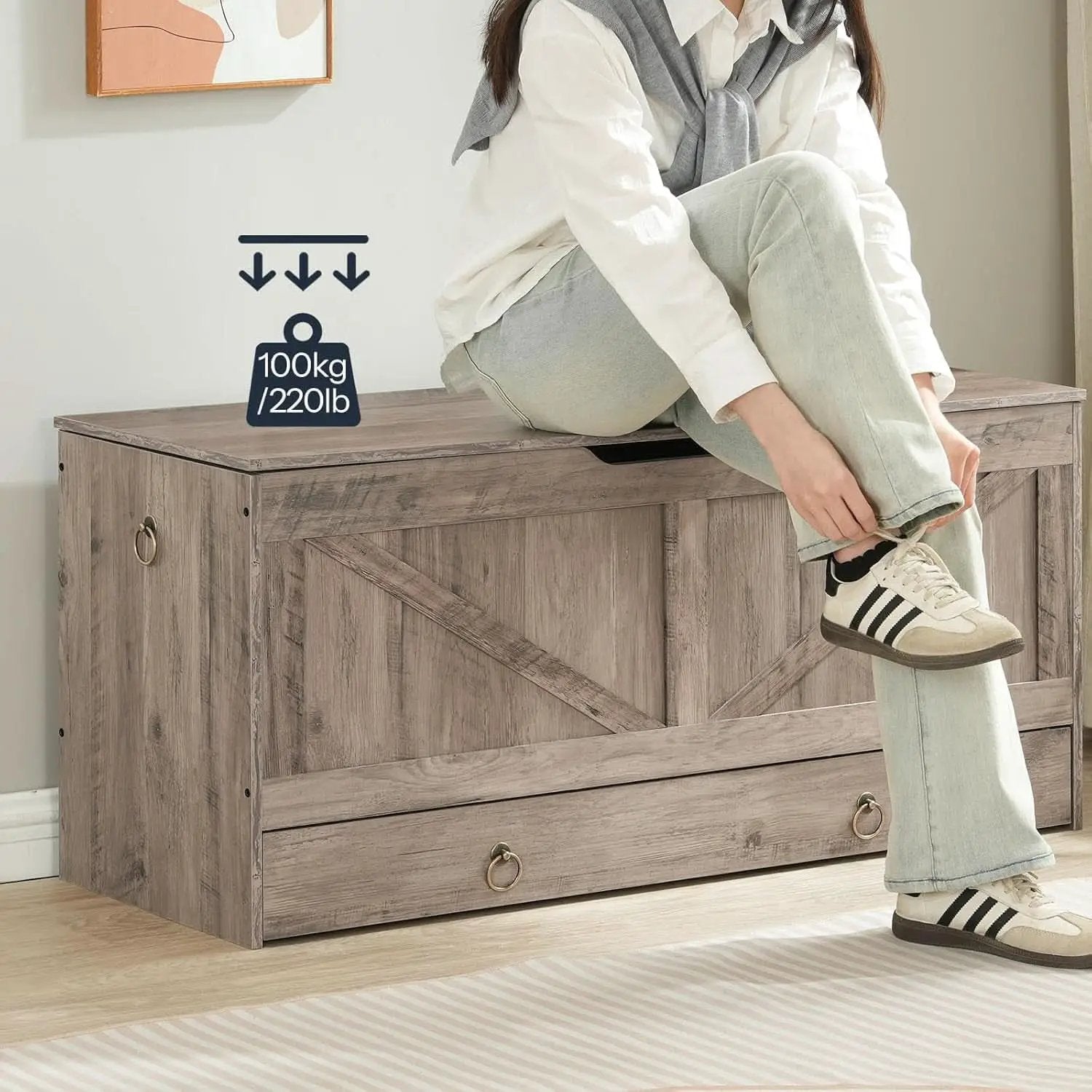 SolidWoodFinish Storage Bench Greige 43Inch Drawer from PriceLows™