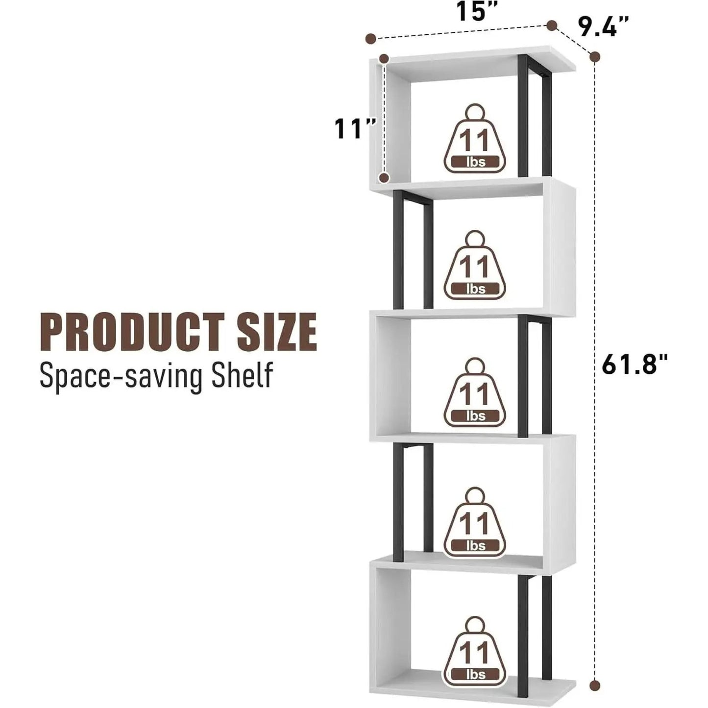 Five Tier Bookshelf White Bookcase Living Room Furniture from PriceLows™