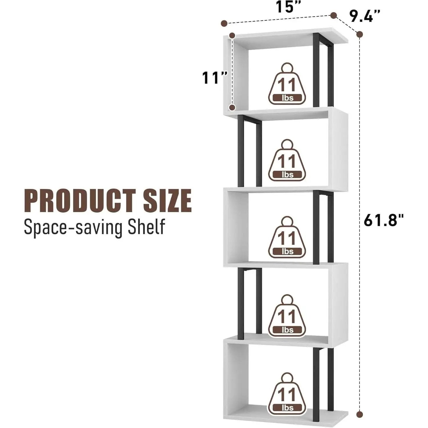 Five Tier Bookshelf White Bookcase Living Room Furniture from PriceLows™