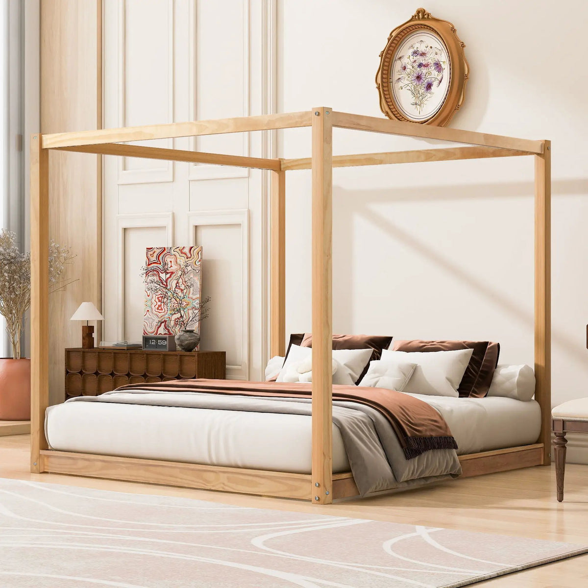 Canopy Platform Bed | Solid Pine Wood | Airflow Slats