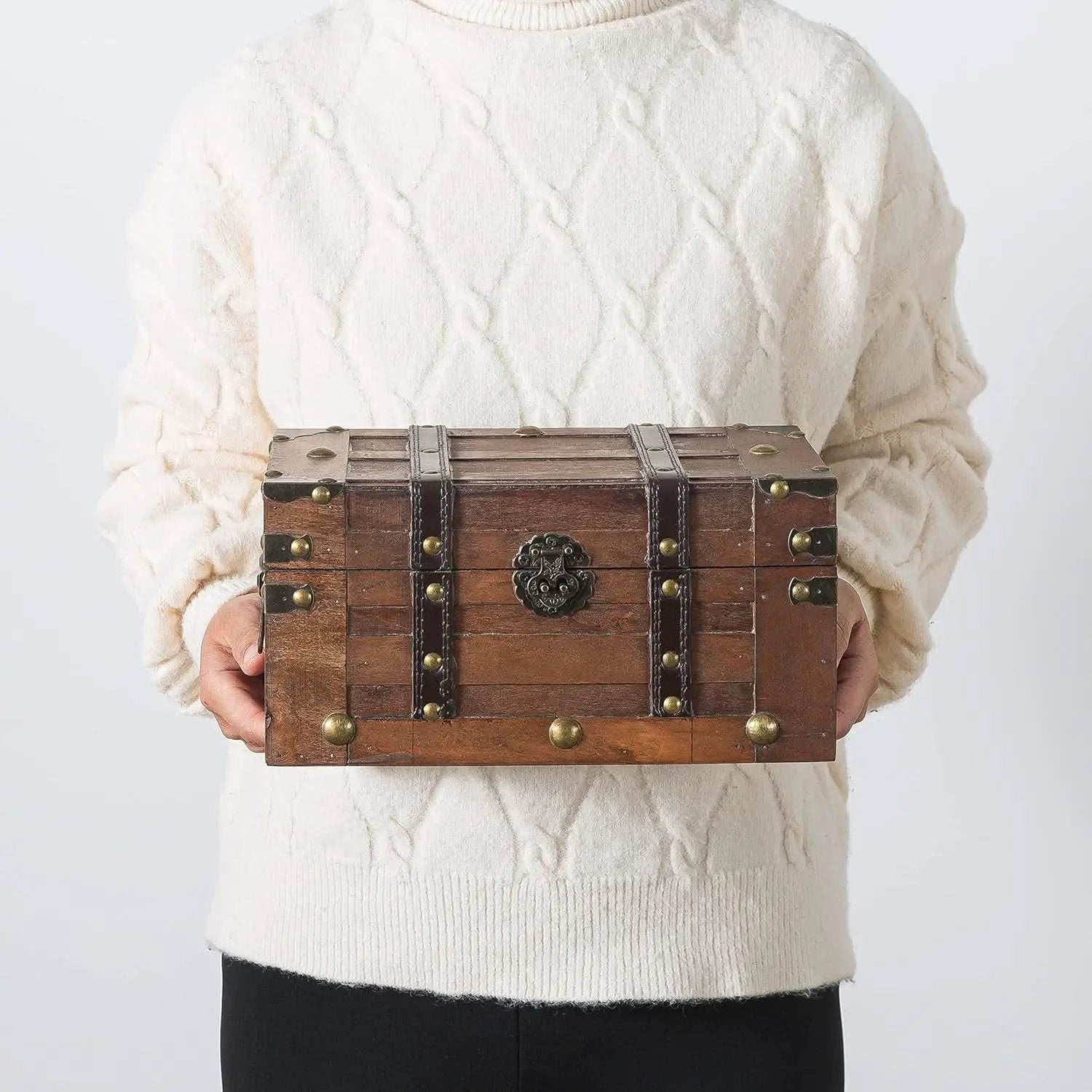 Wooden Treasure Chest 11x7x5.5 Hinged Lid Keepsakes from PriceLows™