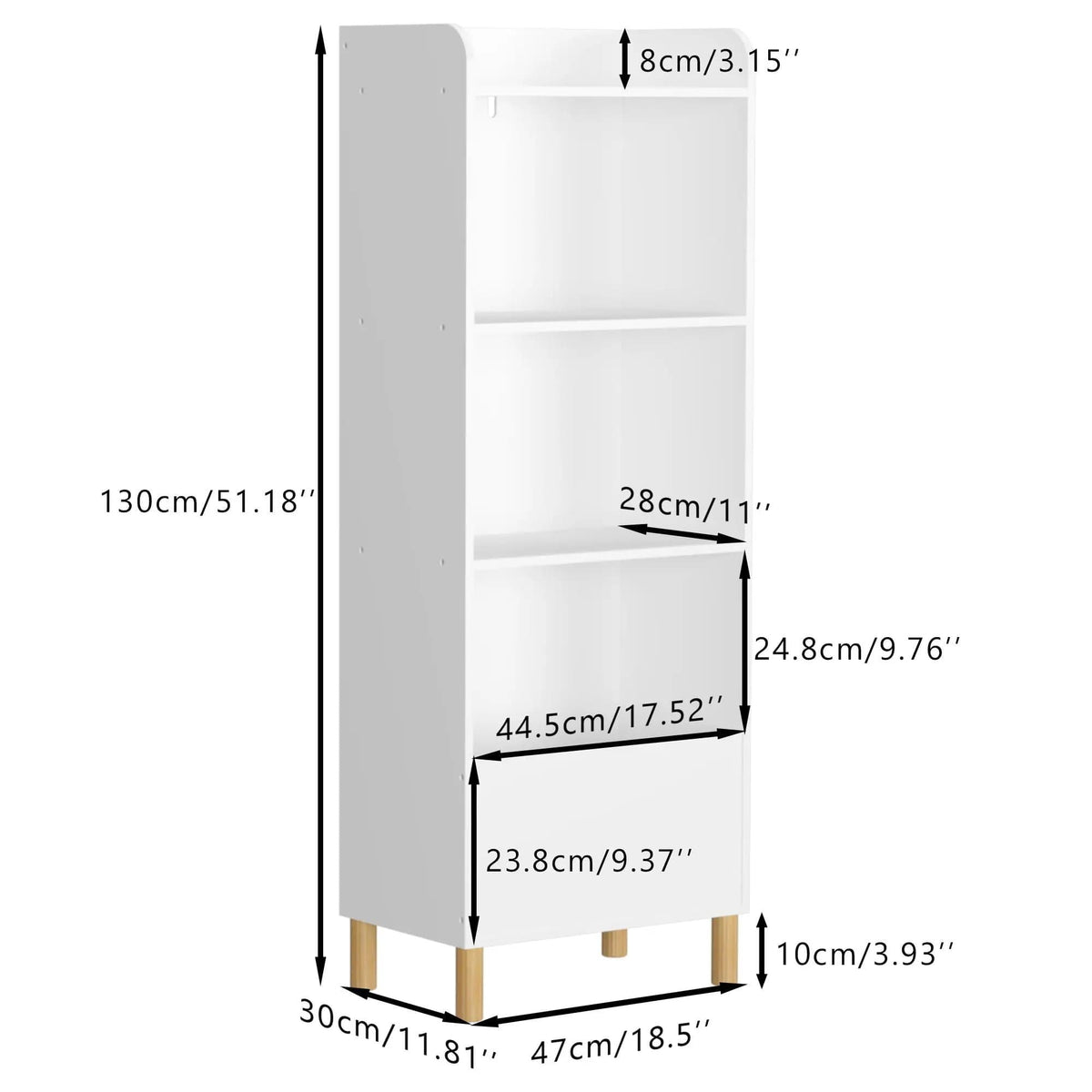 4 Tier Bookcase | Safety Restraint | White | Room Storage