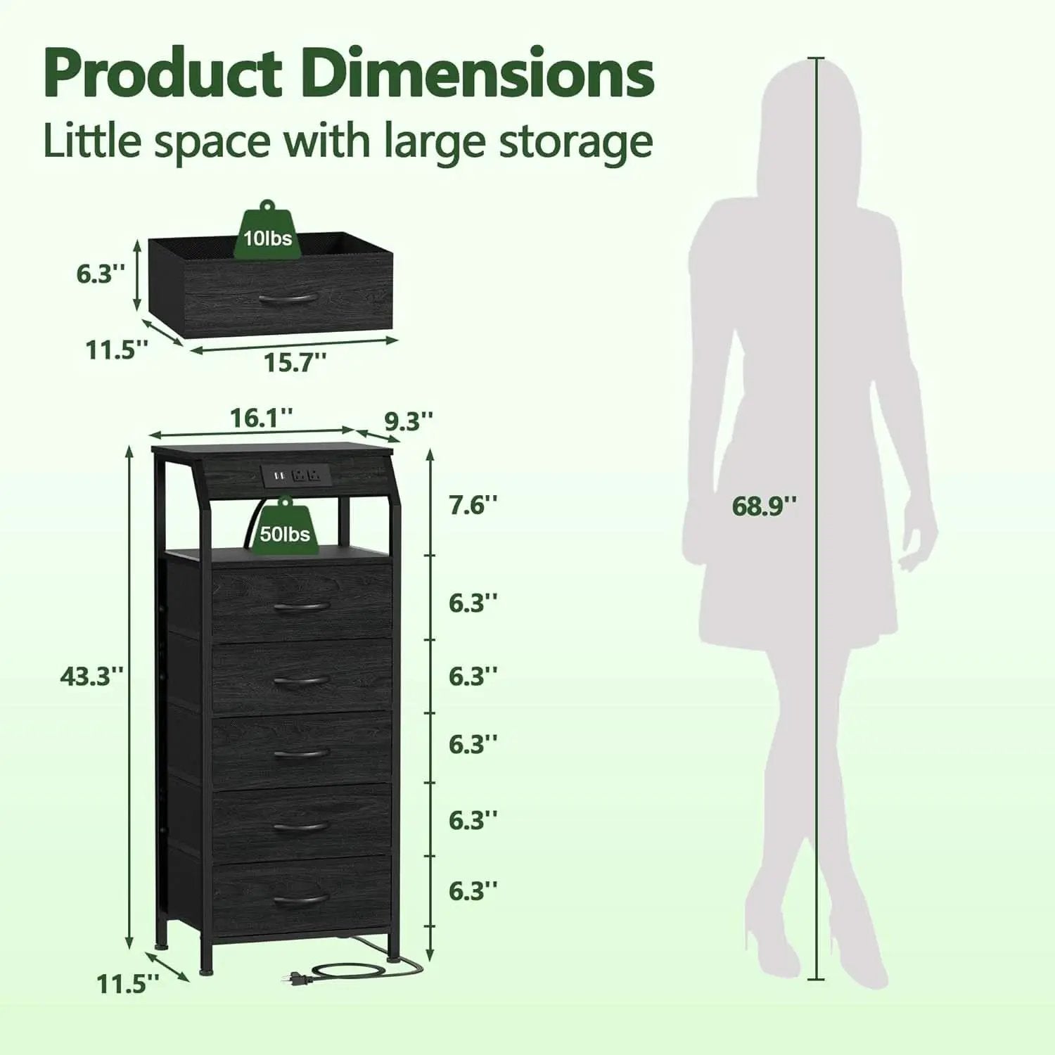 Black Oak Dresser With Integrated Charging Station from PriceLows™