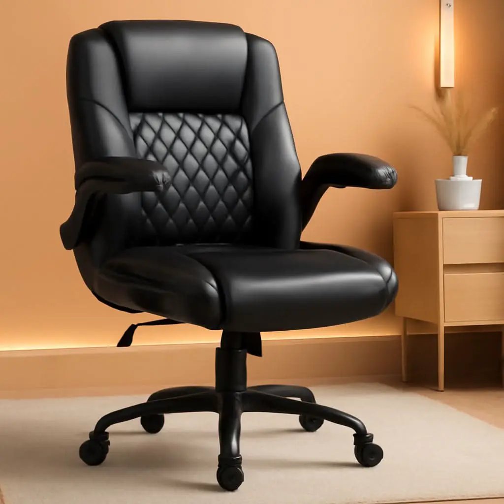Ergonomic Leather Office Chair Adjustable Armrests Black from PriceLows™