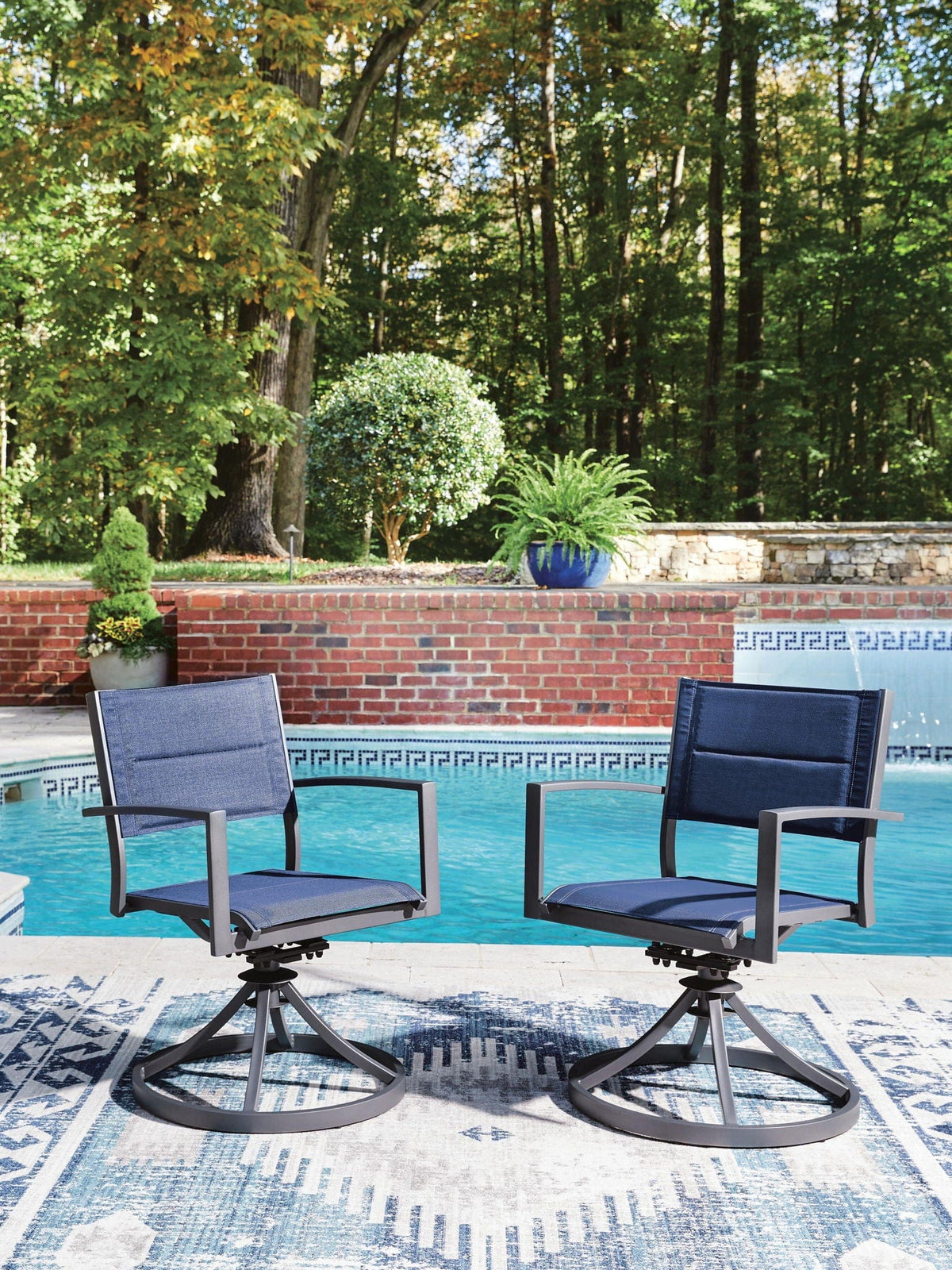 Rocky Creek Sling Swivel Chair (Set of 2) | 23.25 x 25.25 x 33.75 in | Stainless Steel & Aluminum | Blue / Gray