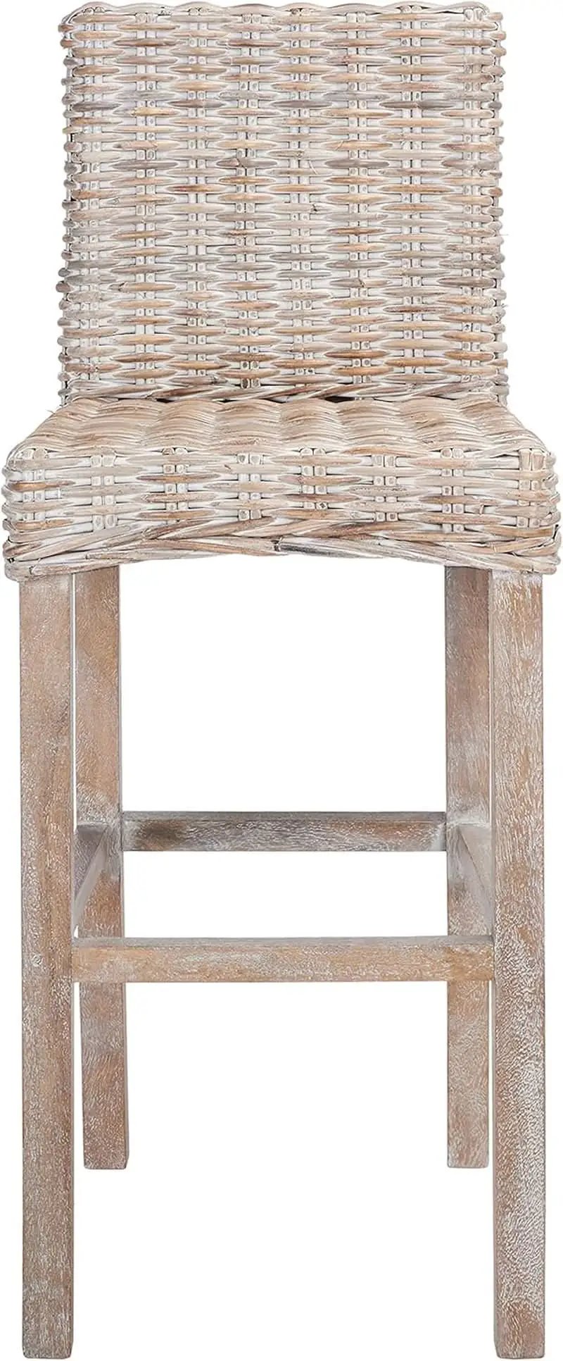 Grey Wash Rattan 30 Inch Bar Stool With Parsons Legs from PriceLows™