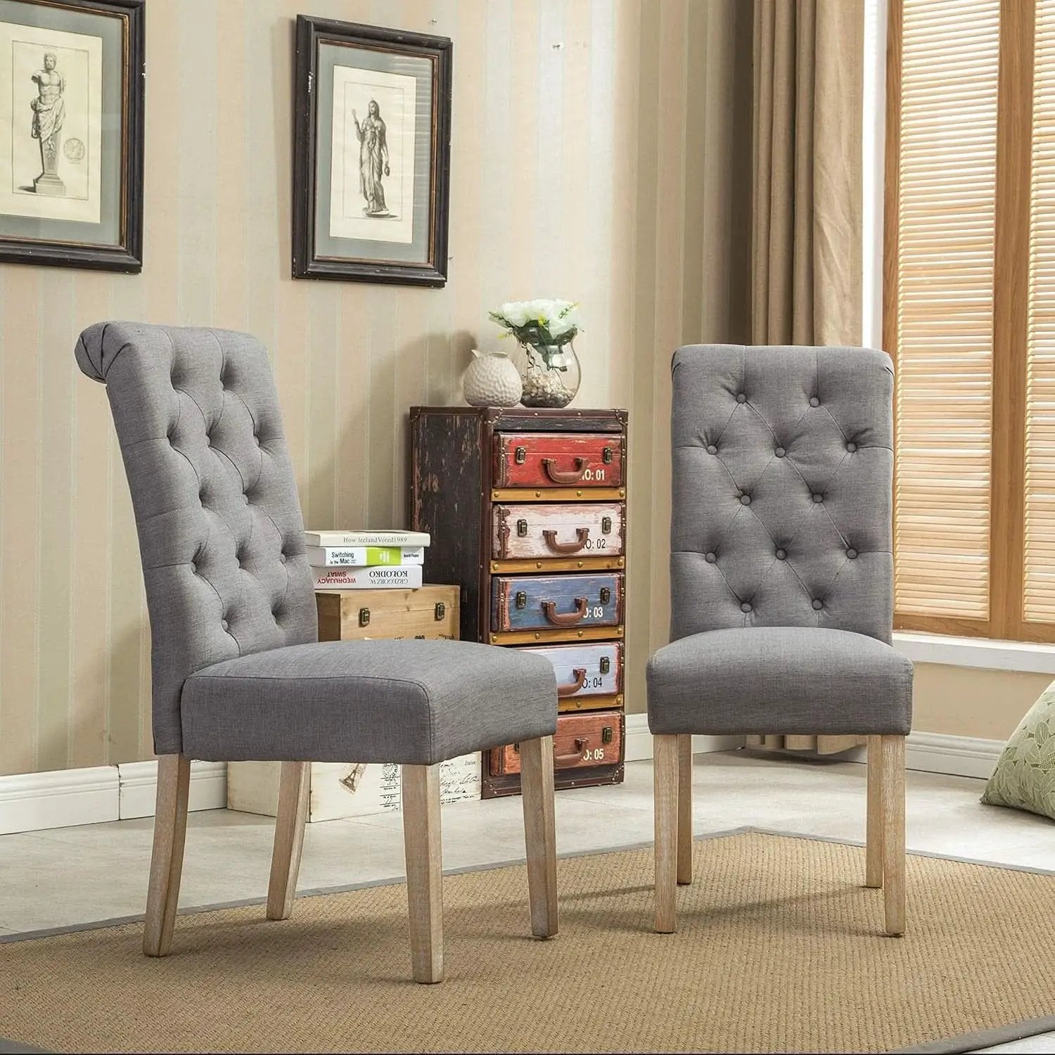 Gray Solid Wood Tufted Parsons Dining Chair Set Of 2 from PriceLows™
