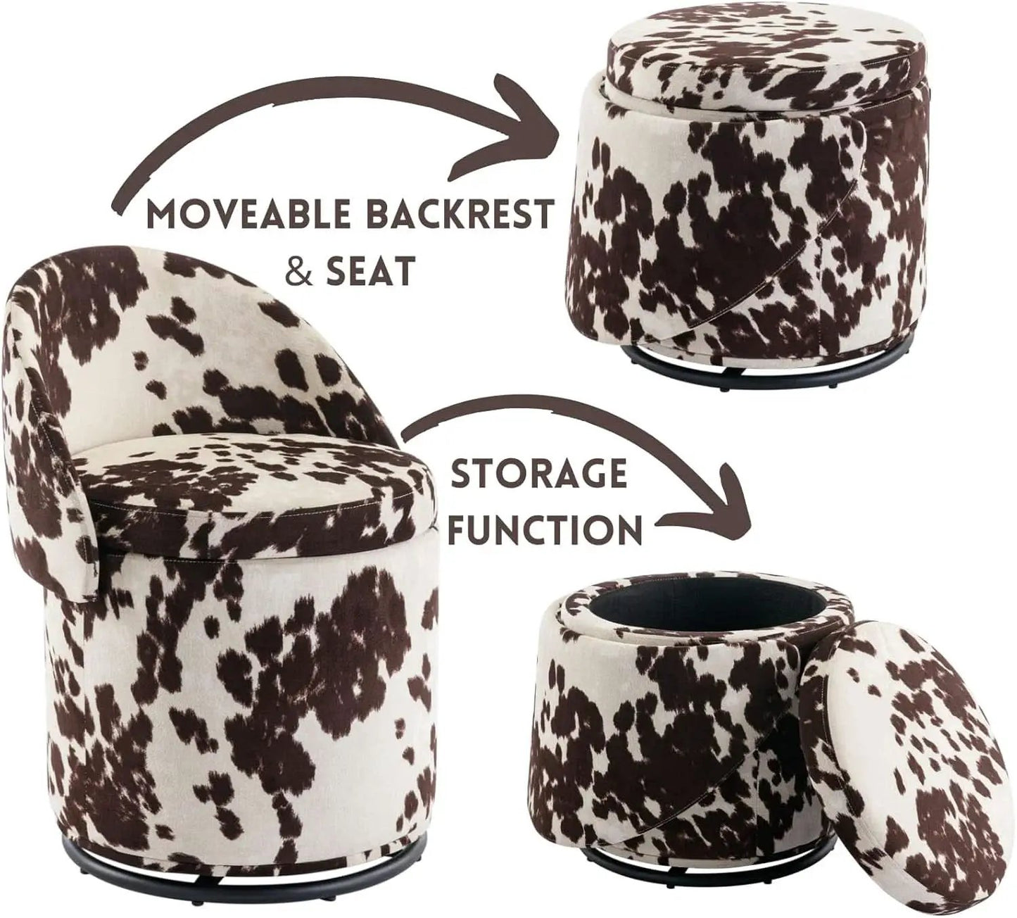 Milk Cow Velvet Upholstered Vanity Chair Storage Swivel from PriceLows™