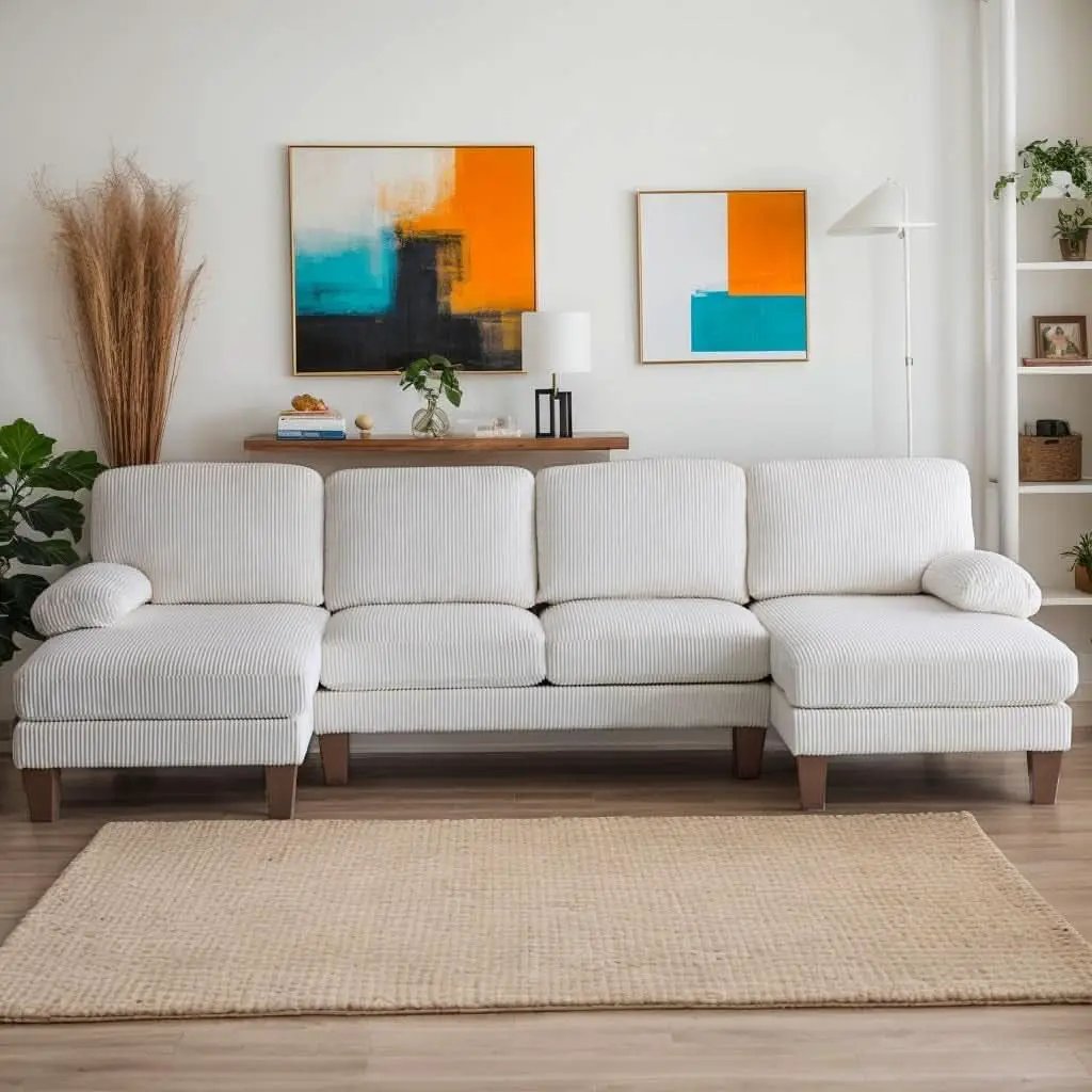 Beige 111 Inch U Shape Corduroy Sectional Sofa With Chaises from PriceLows™