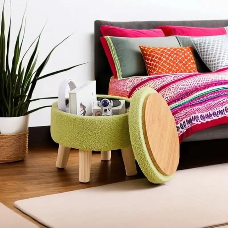 Storage Ottoman Round Footstool Velvet Modern Utility from PriceLows™