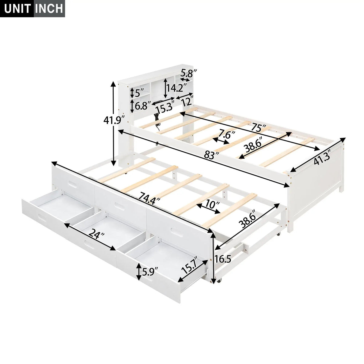 Platform Bed | Storage Headboard | USB Ports | Twin Trundle