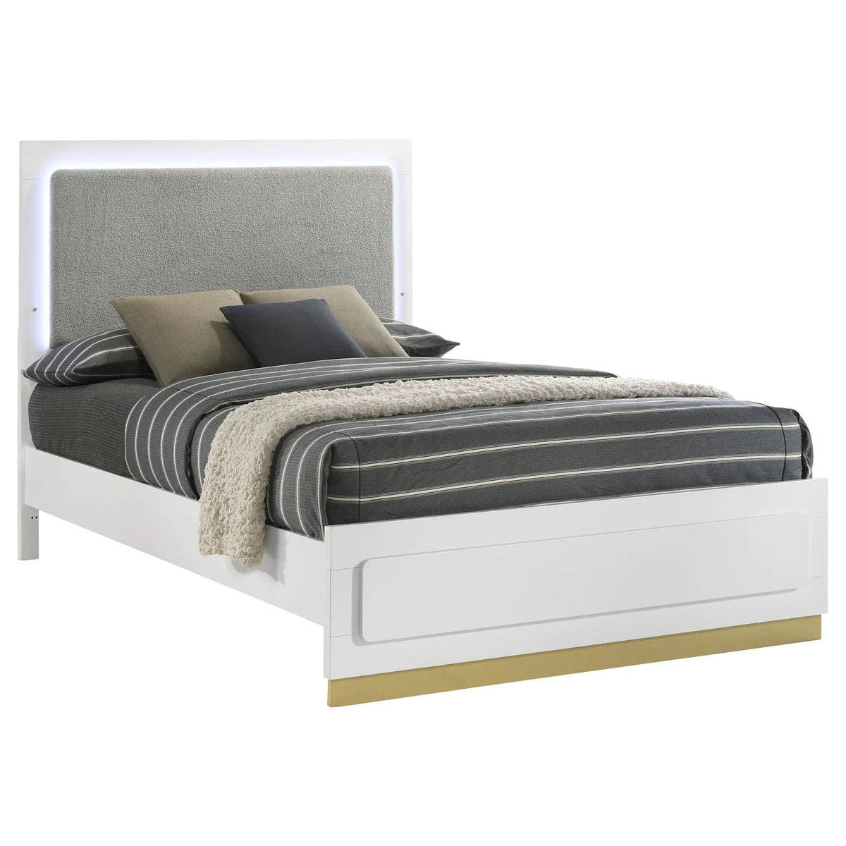 Caraway Wood Queen LED Panel Bed | 63.5 x 84.25 x 55.25 in | Rubberwood & Engineered Wood | White