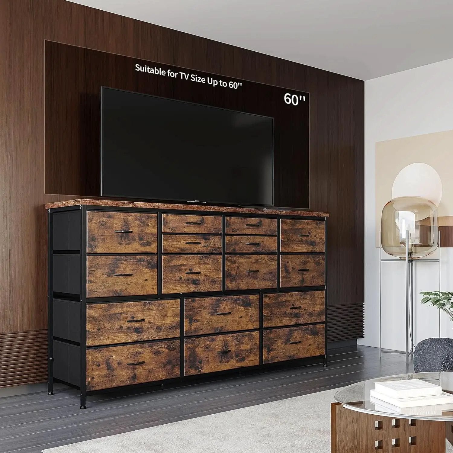 51.1 Inch TV Stand Dresser With 16 Drawers Charging Station from PriceLows™