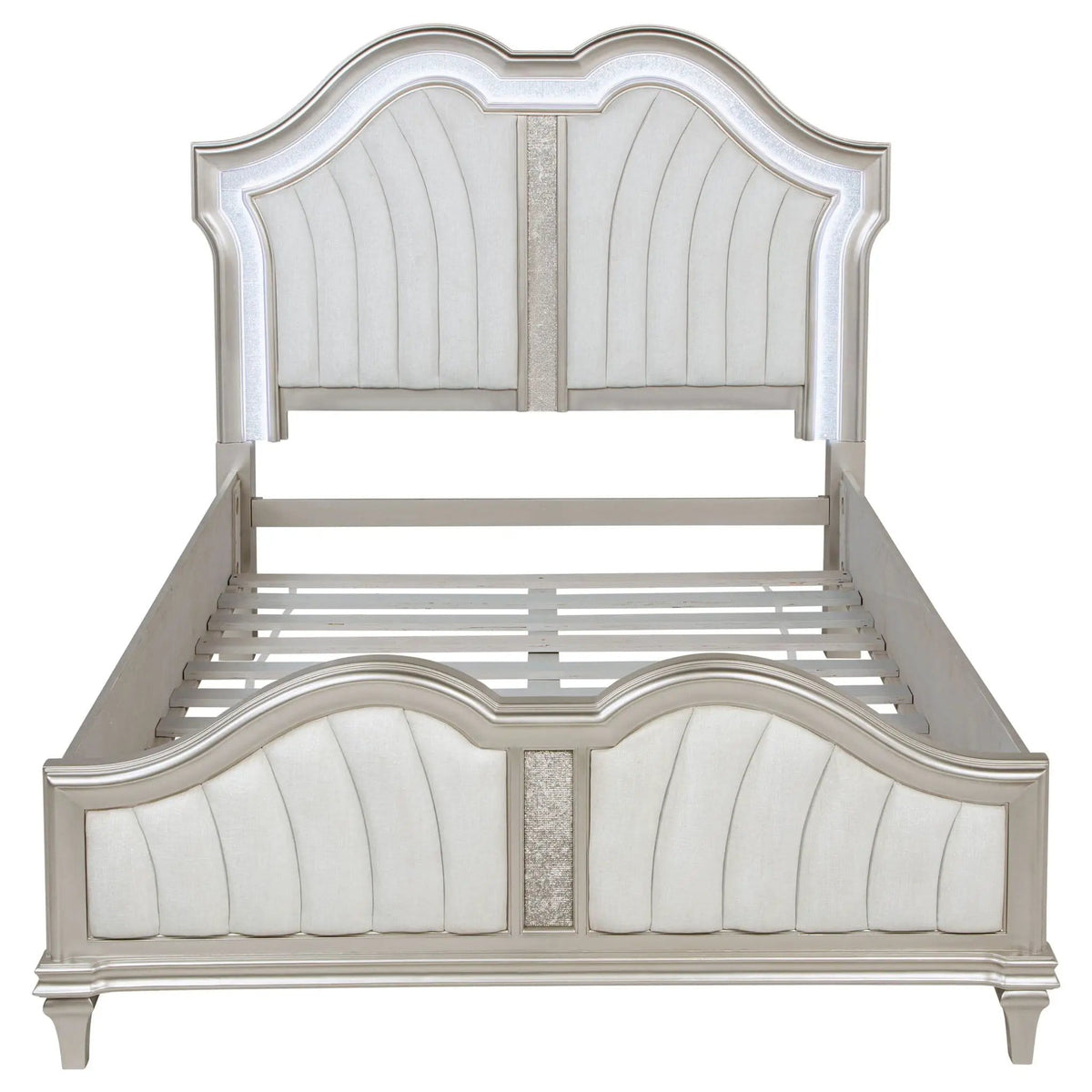 Evangeline Wood Queen LED Panel Bed Silver | 69.75 x 88.25 x 64.25 in | Chenille & Wood | Oak