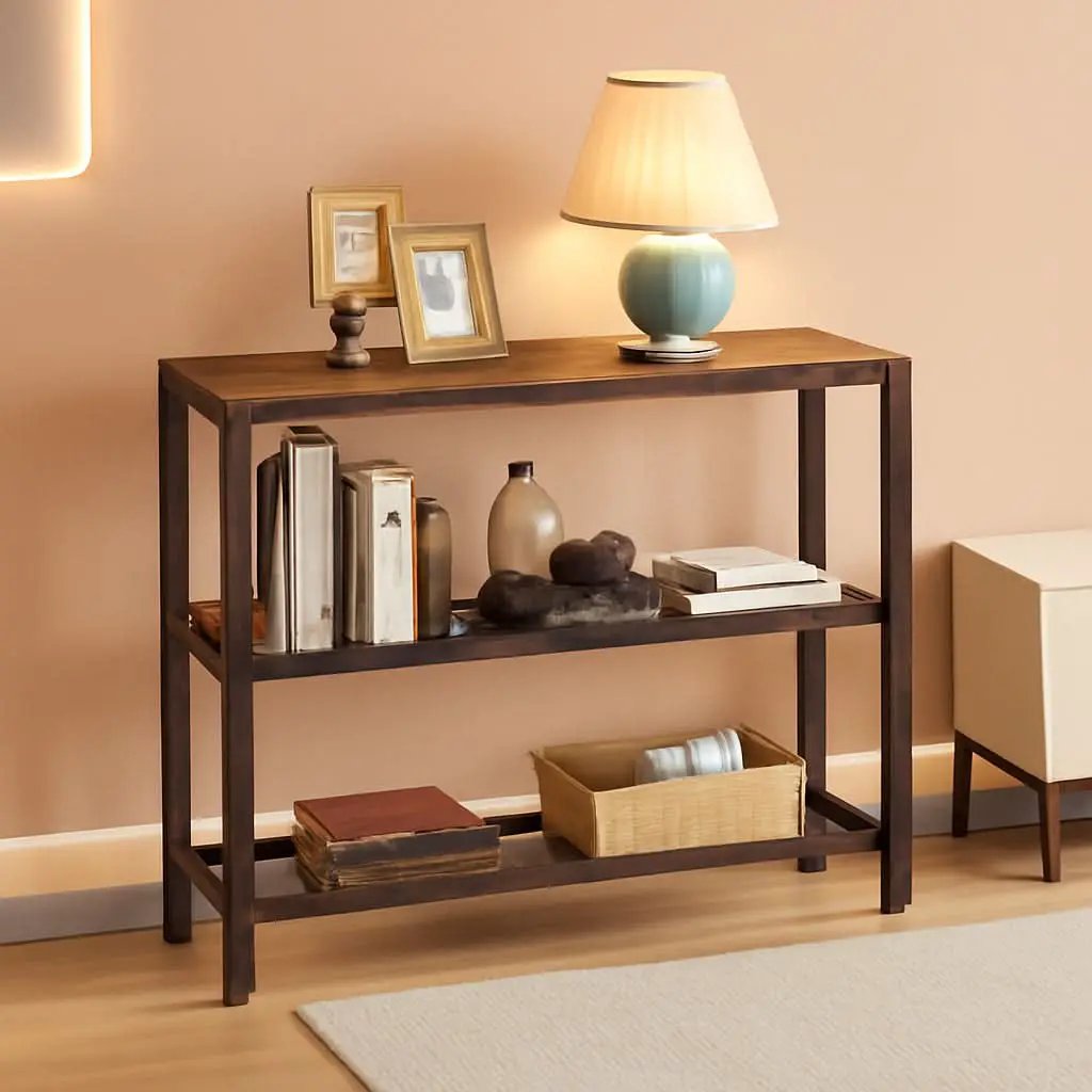 Rustic Console Table 47.25 Inch Long With Mesh Shelves from PriceLows™