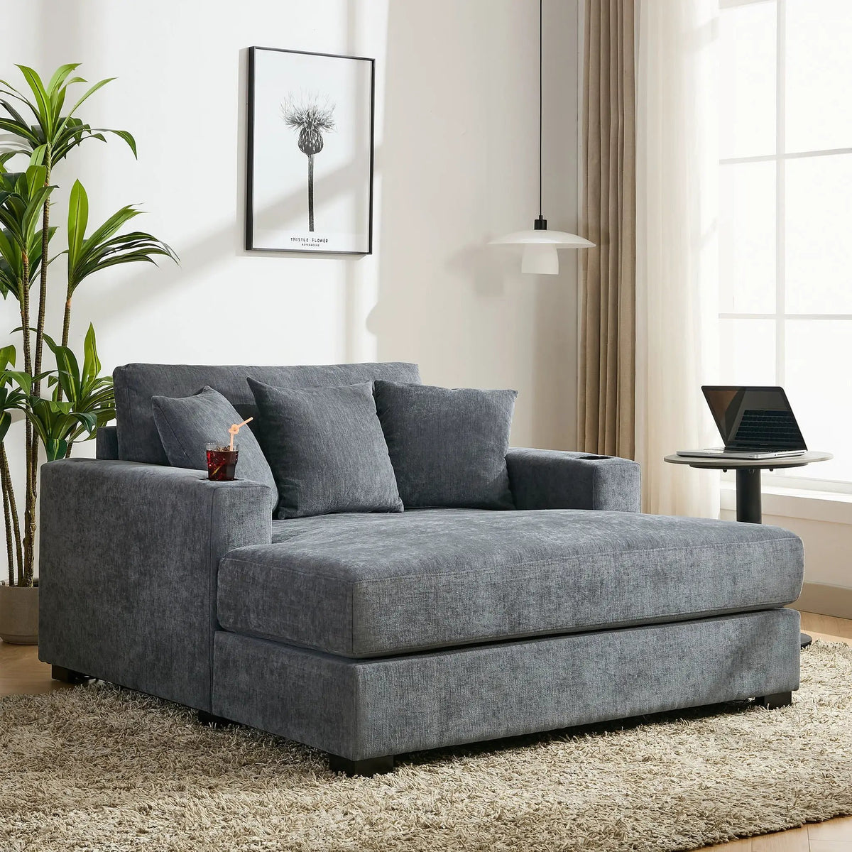 Chaise Lounger | Oversized | Cup Holders | Charging Port Included