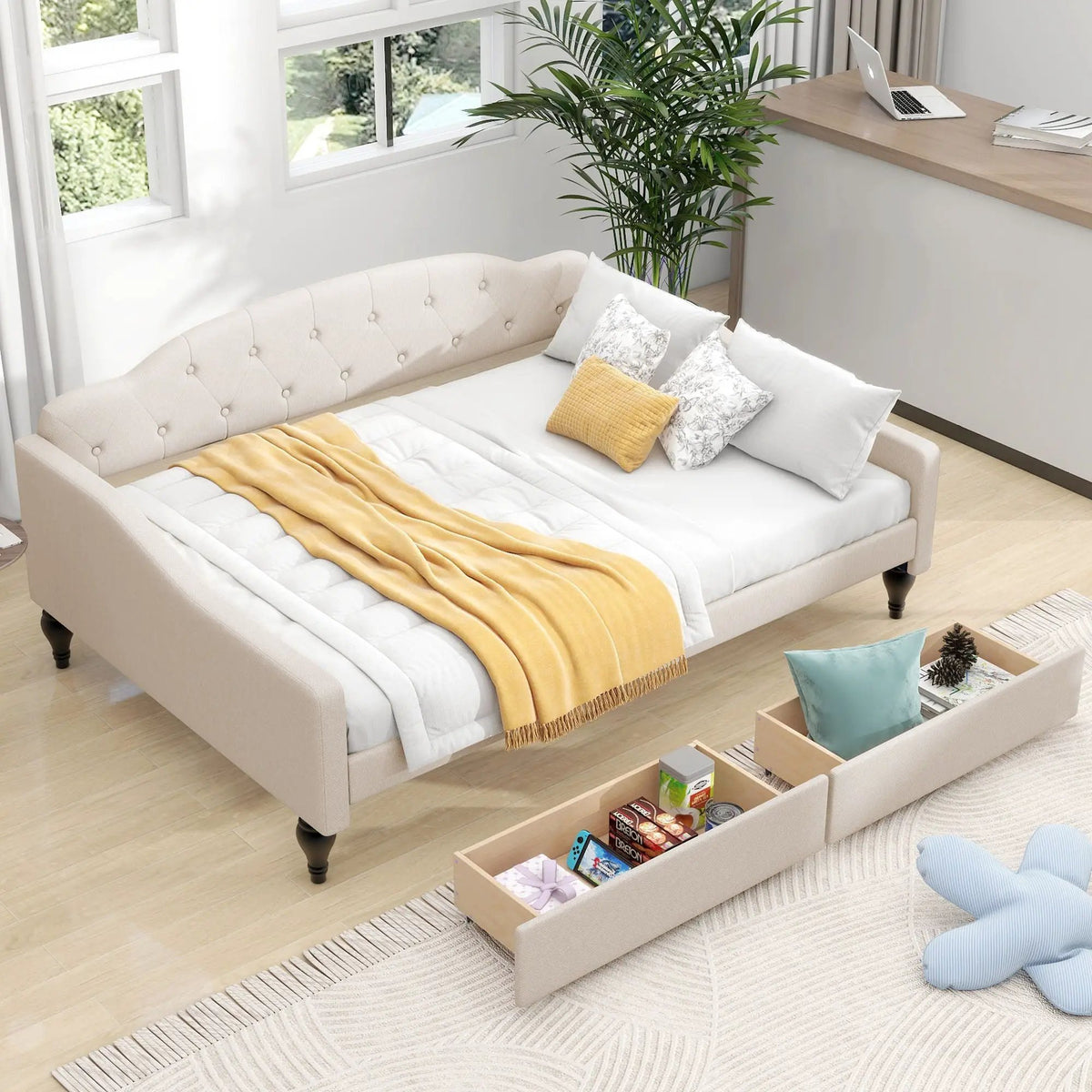 Upholstered Tufted Daybed | Full Size | Solid Wood Frame