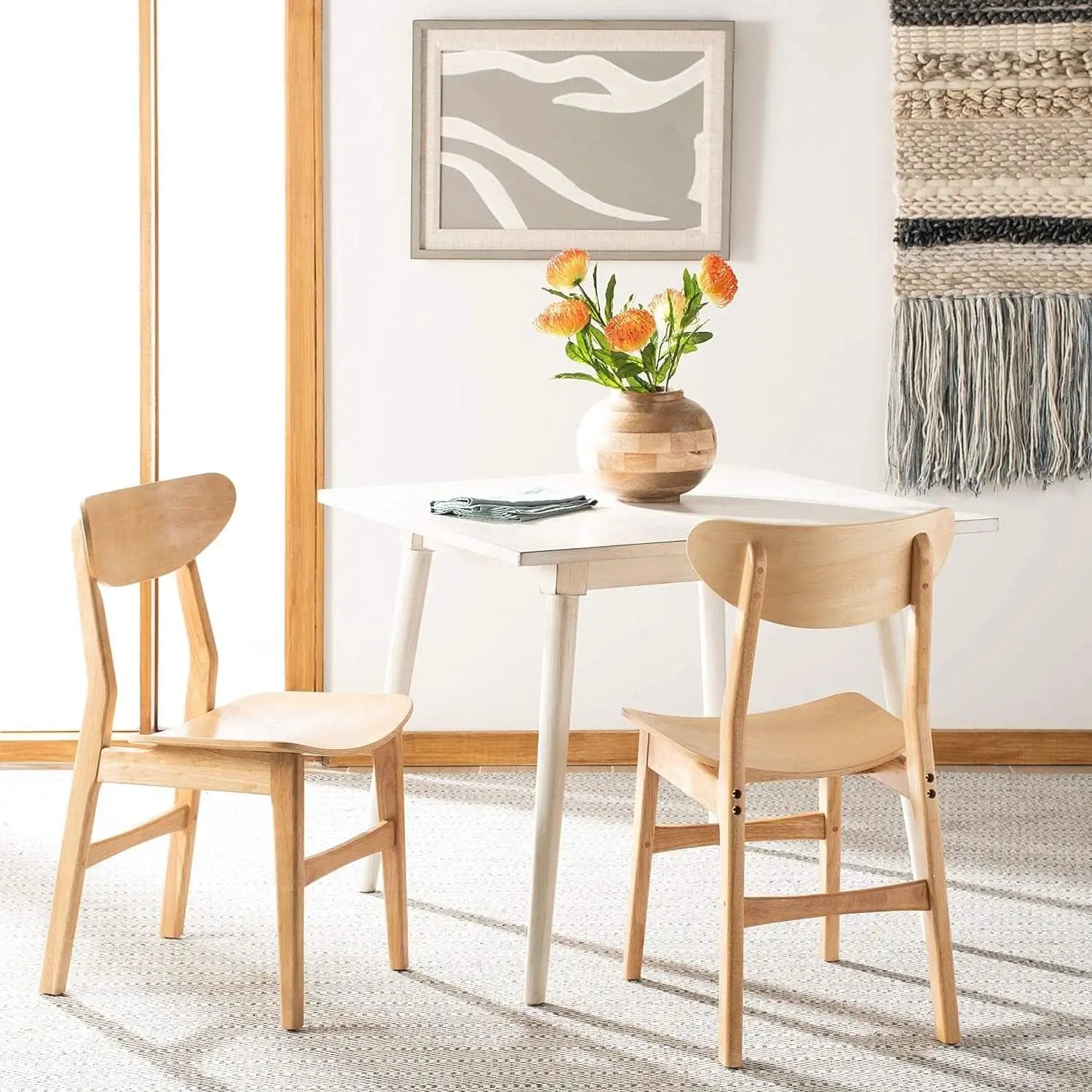 Dining Chairs Set Natural Wood Mid Century Retro 2 Chairs from PriceLows™