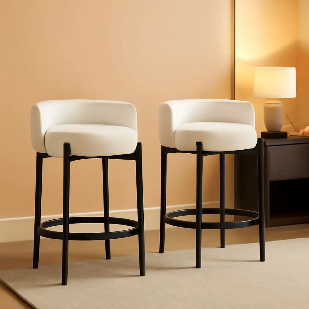 26 Inch Round Faux Leather Bar Stools Set Of 2 White from PriceLows™