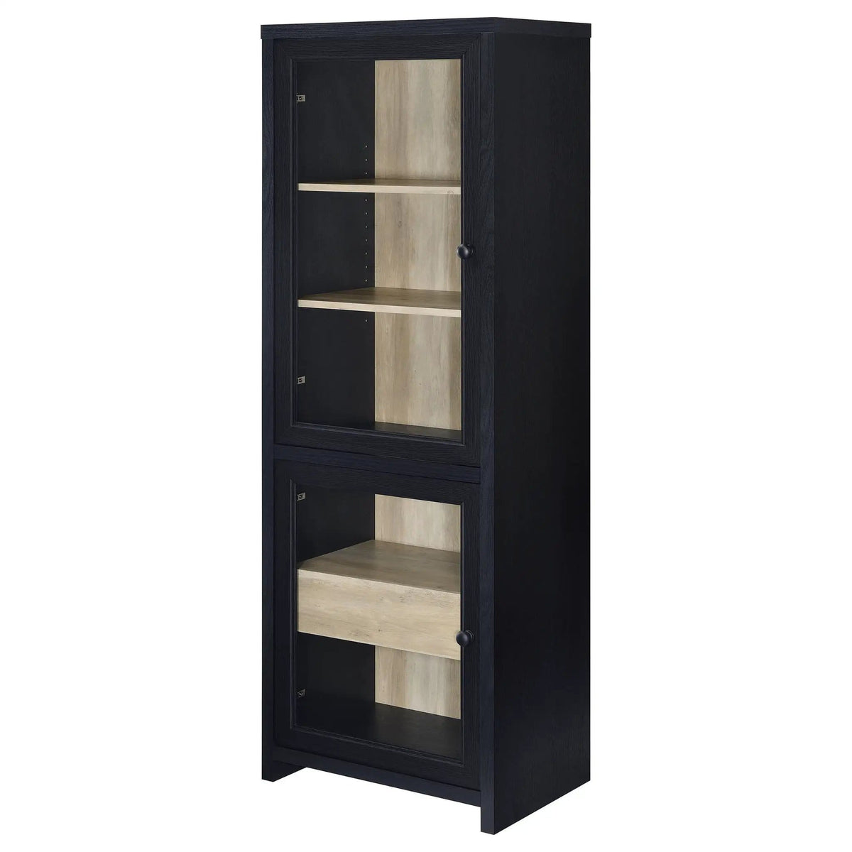 Denison 67-inch 2-door Media Tower Storage Cabinet Pier | 23.5 x 15.5 x 67 in | Glass | Black