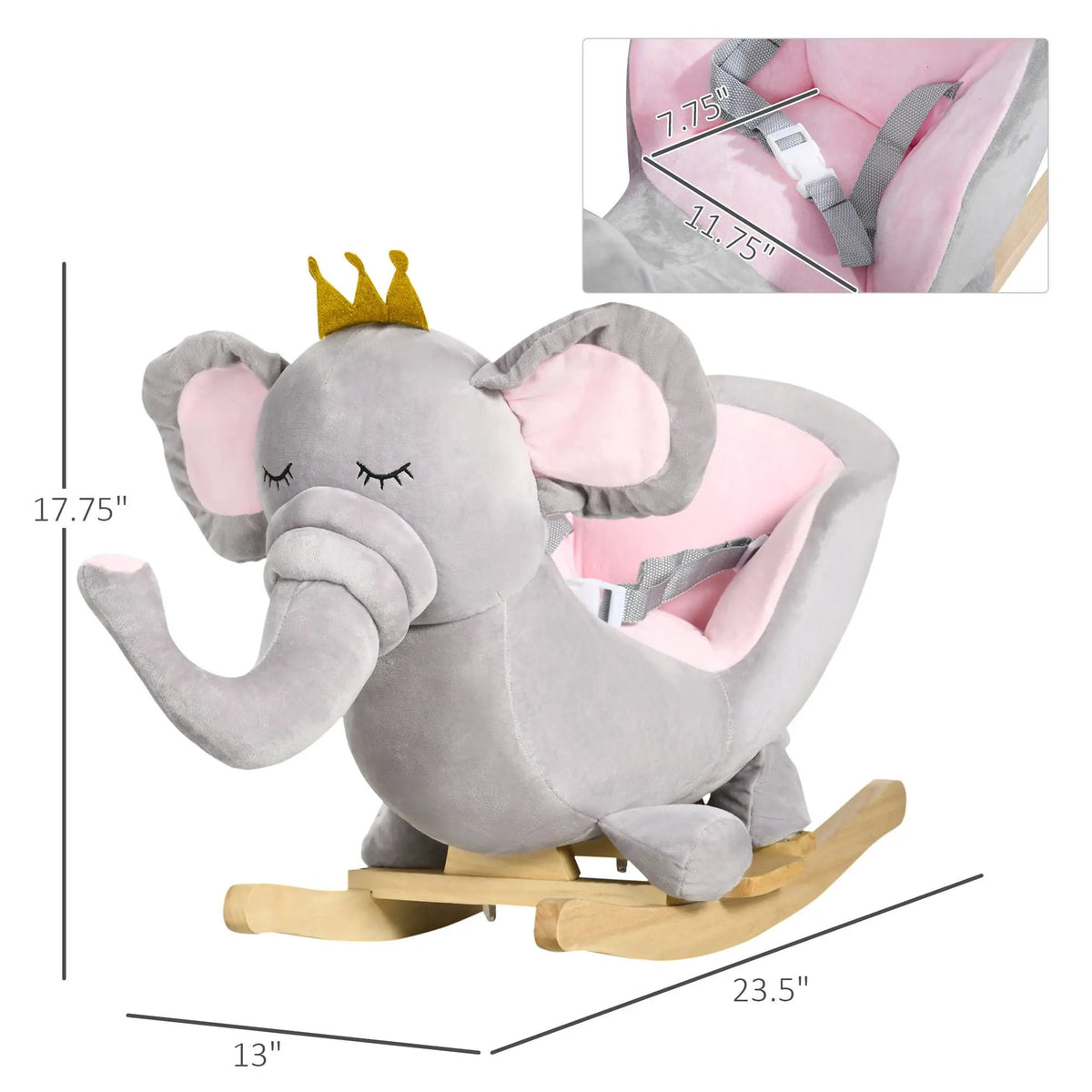 Qaba Elephant Rocking Horse | Toddler Rocker Toy | Sound Effects | Wooden Base Safety Belt