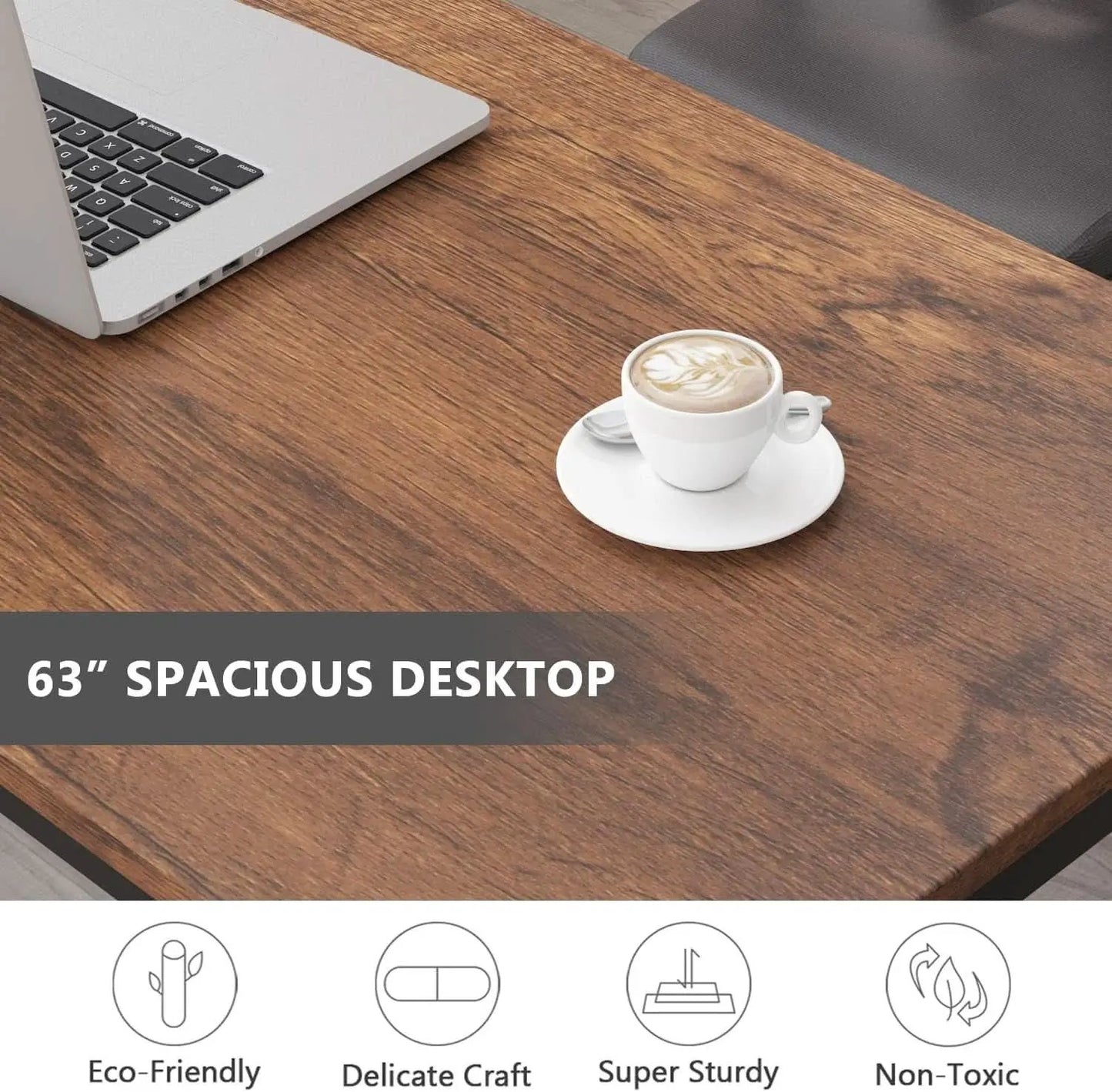 63 Inch Rustic Brown Computer Desk For Home Office from PriceLows™