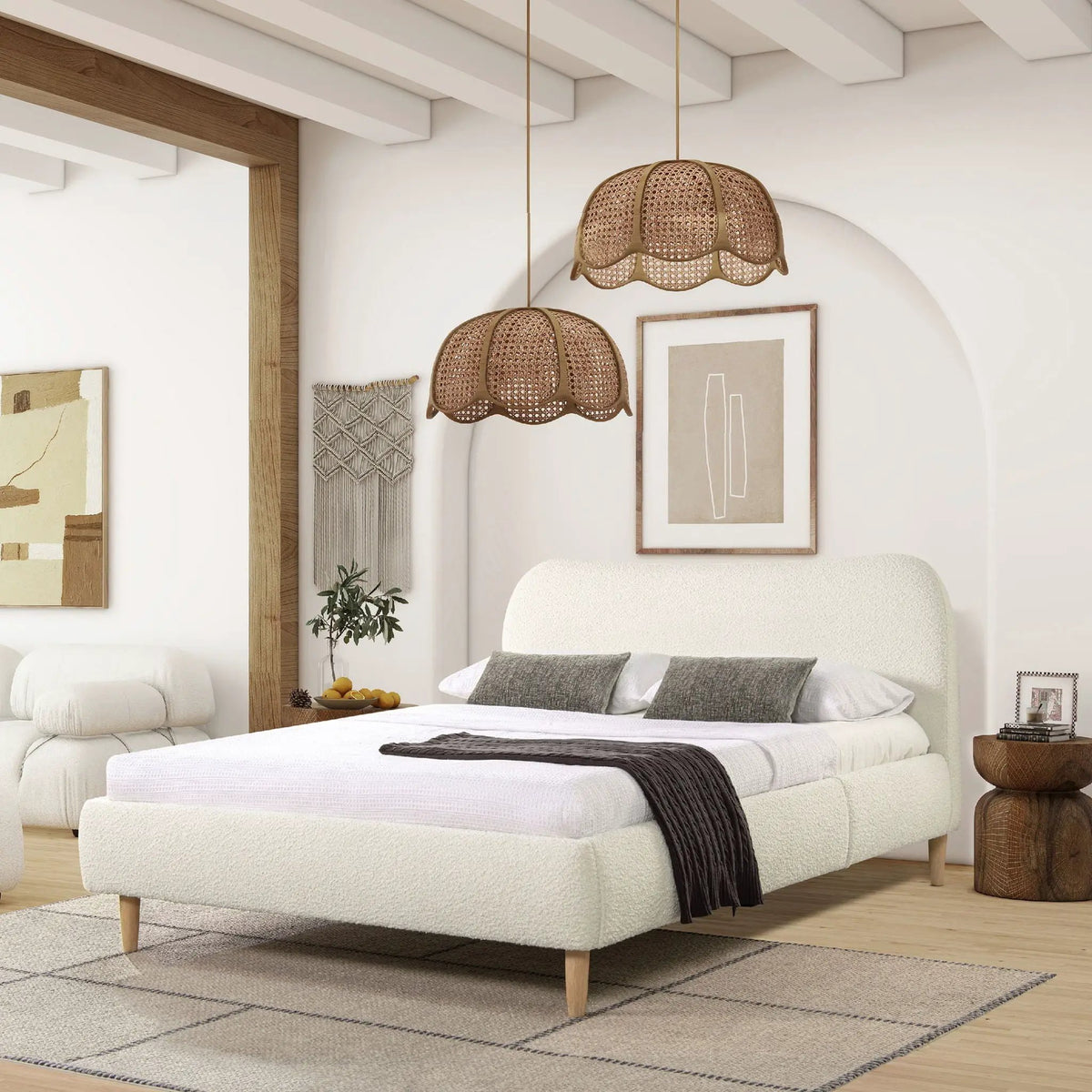 Roman Upholstered Platform Bed | Curved Headboard | Upholstered Rails | Eco-Friendly Construction