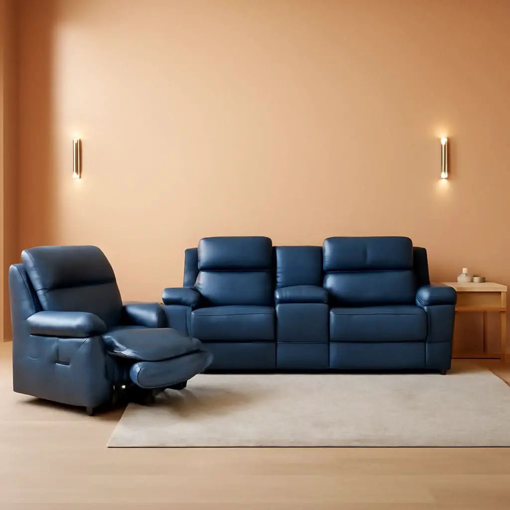 Manual Leather Recliner Sofa Set Blue Living Room Furniture from PriceLows™
