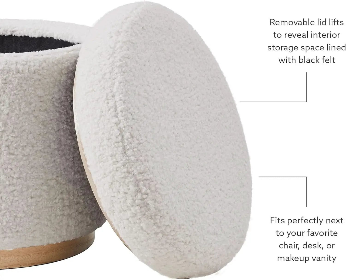 Cream Sherpa Deluxe Storage Ottoman Solidwood Base from PriceLows™
