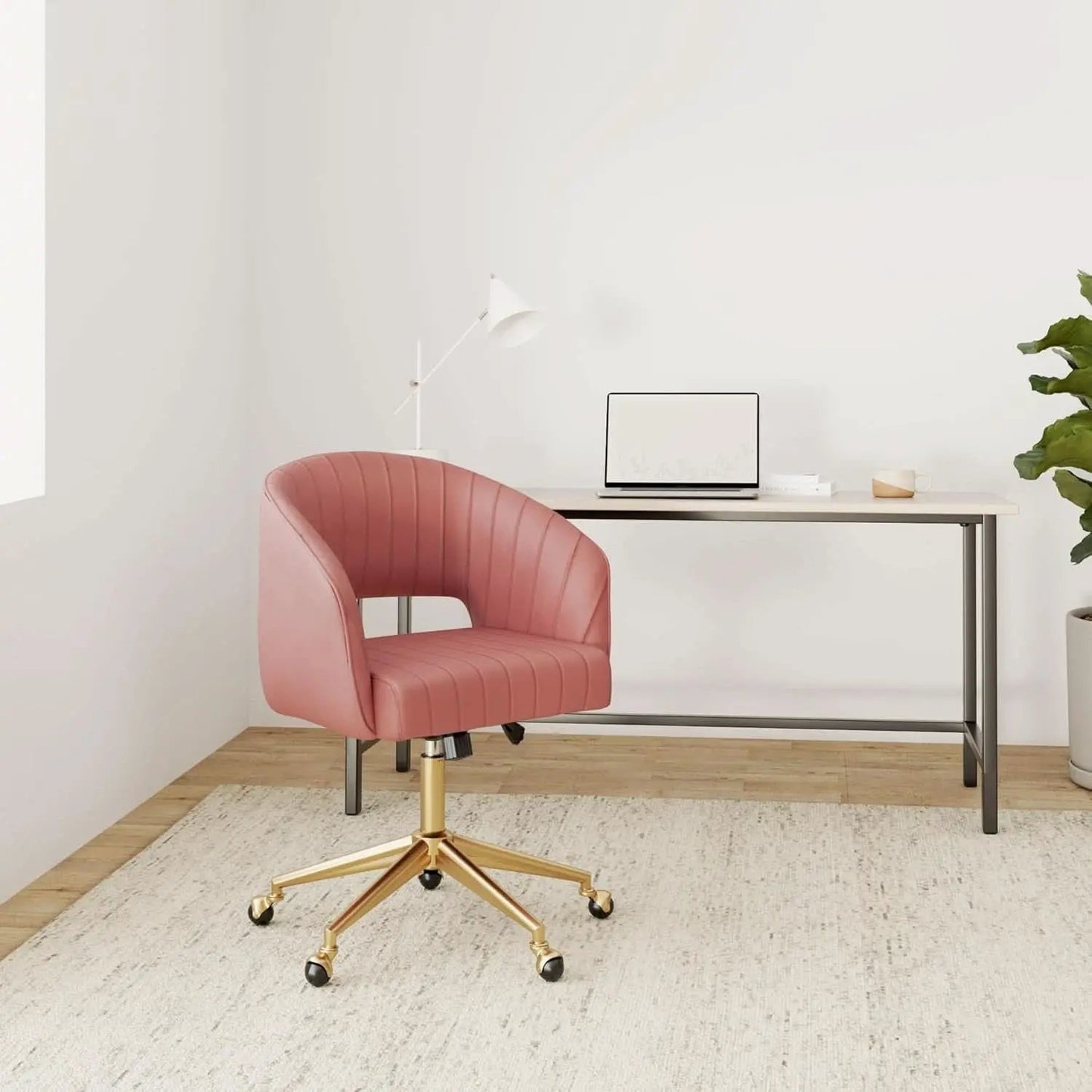 Rose Velvet Office Desk Chair With Ergonomic Design And Swivel Wheels from PriceLows™